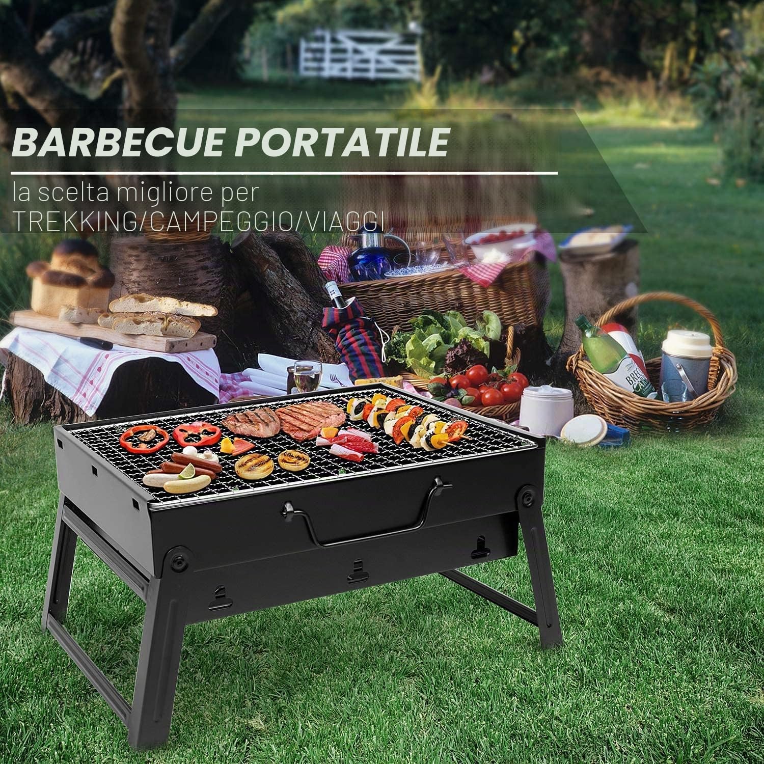 Barbecue a Carbonella Portatile,Barbecue a Carbone in Acciaio Inossidabile,BBQ Grill Pieghevole per Picnic in Balcone e Giardino,Picnic all'aperto,Campeggio Mini [S]