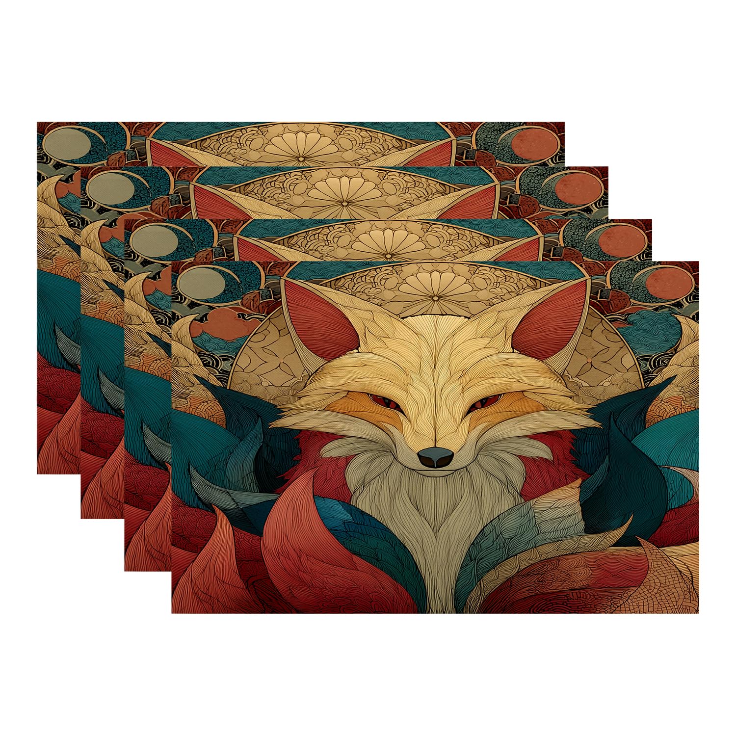 Set de table renard Batmerry en lin lavable de 30x45 cm pour décoration de cuisine lot de 4