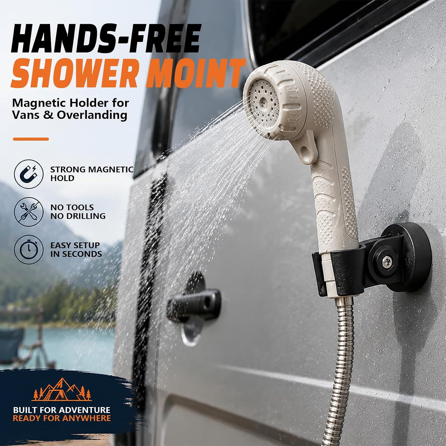 Magnetic Shower Head Holder for Vans & Overlanding – Paint-Safe, Hands-Free Camping Shower Mount for Outdoor Adventures