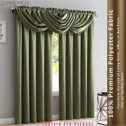 Miniatura 8 de PREMIUS Panel de bolsillo para barra de satén triturado y cenefa de cascada con flecos decorativos para ventana, juego de cortinas para tu hogar,