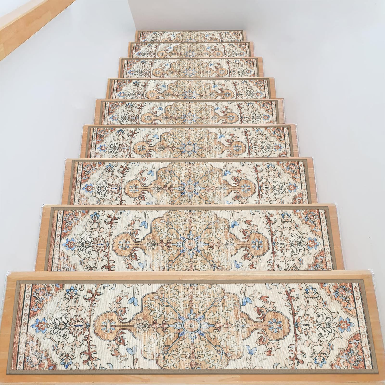 pauwer carpet stair treads for wooden steps indoor 15 pack 8" x 30" peel and stick stair treads non slip staircase step treads reusable stair runner rugs for dogs, kids and elders