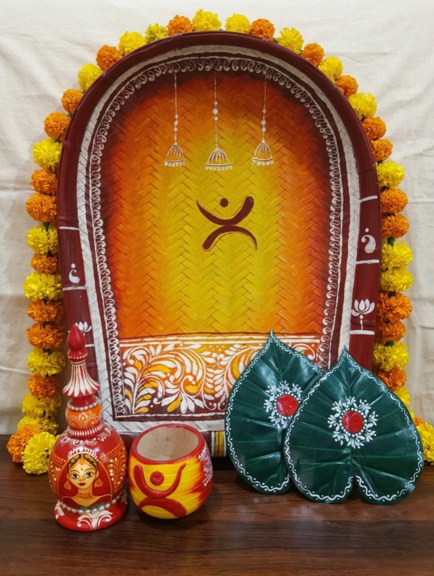 Handpainted weeding combo pack | Traditional Folk Art, Festive Puja Decor, Hand-Painted Motifs, Includes Kalash & Diyas, Vibrant Multicolour-image-24