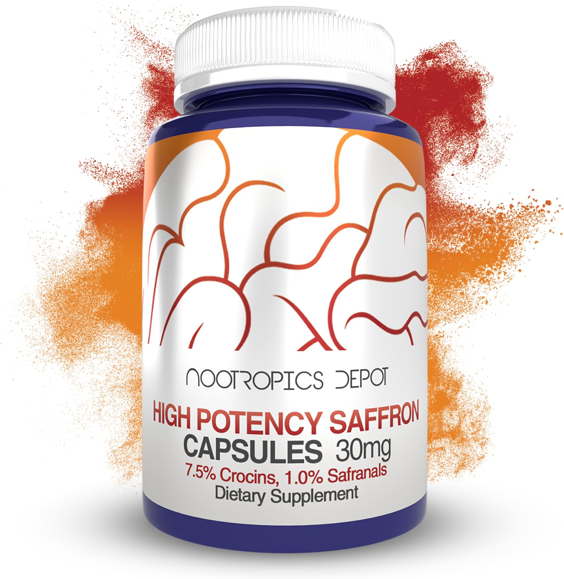 Nootropics Depot High Potency Saffron Extract Capsules | 30mg | Minimum 7.5% Crocins and 1% Safranals | Crocus sativus | 60 ct