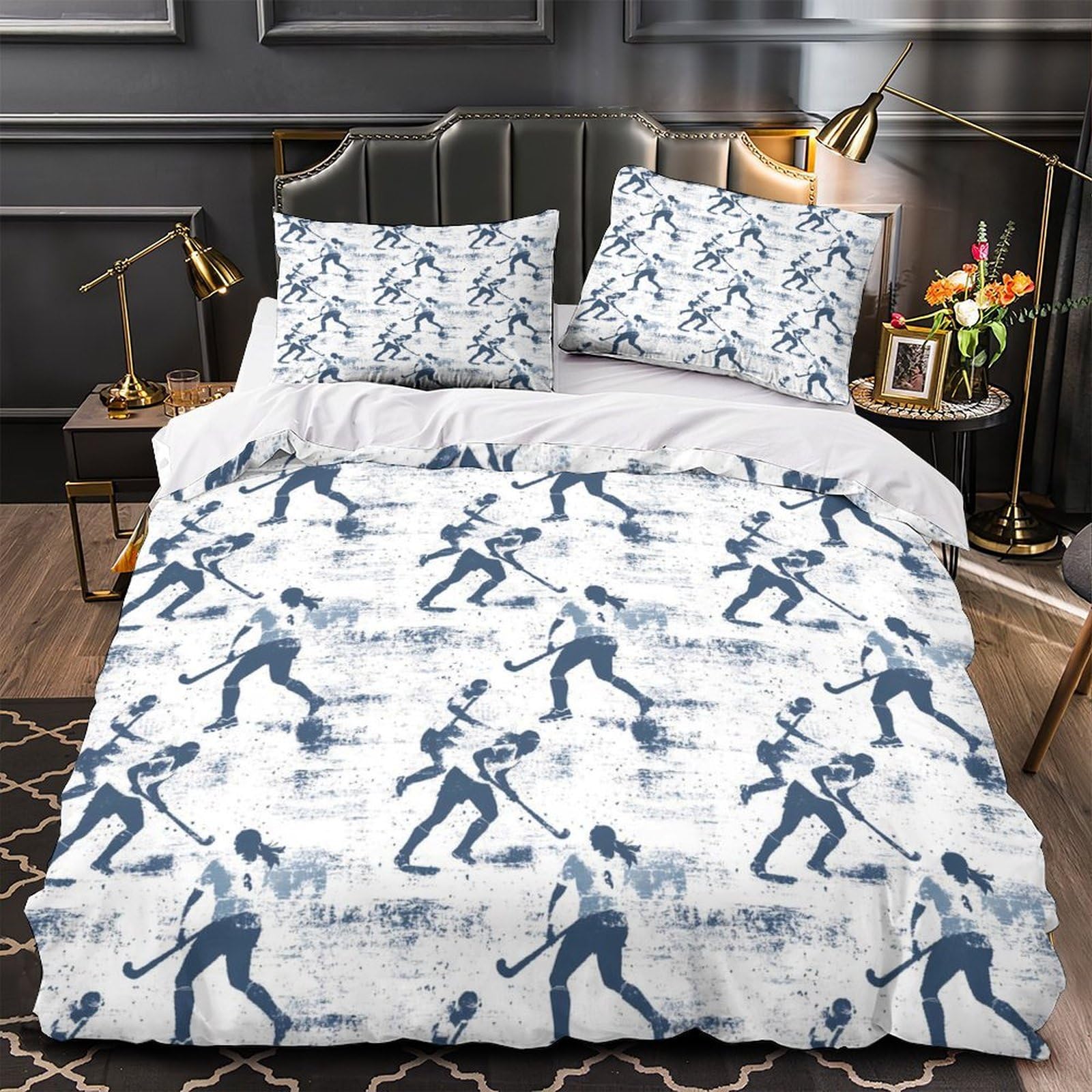 Voxytmlwg Men's Xzgwqgb0qrov 3D Printed 3-Piece Bedding Set Home Decor Hidden Zipper Extra Field Hockey Players Duvet Cover Washable Wrinkle-Resistant For Teenagers,Boys,Adults Dynamic Sport Comforter Cover Double（200X200cm）