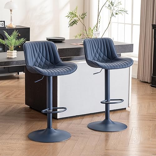 Miniatura 60 de YOUTASTE Bar Stools Set of 2, Adjustable Swivel Counter Height Barstools with Back, All Grey Faux Leather Upholstered Bar Chairs with Metal Base,