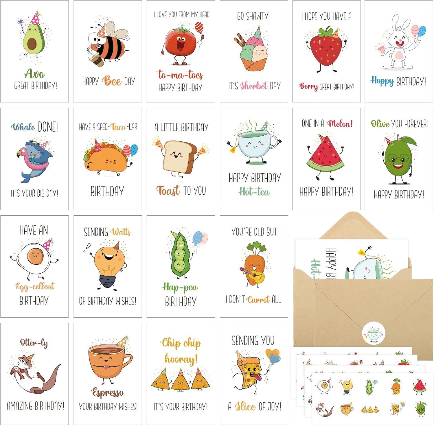 40 Birthday Cards with Envelopes & Stickers Set, 4"x6" Funny Bulk Birthday Card 20 Unique Designs Cute Handmade Greeting Card for Kids, Women, Friends, Family, Work & Office - Image 2