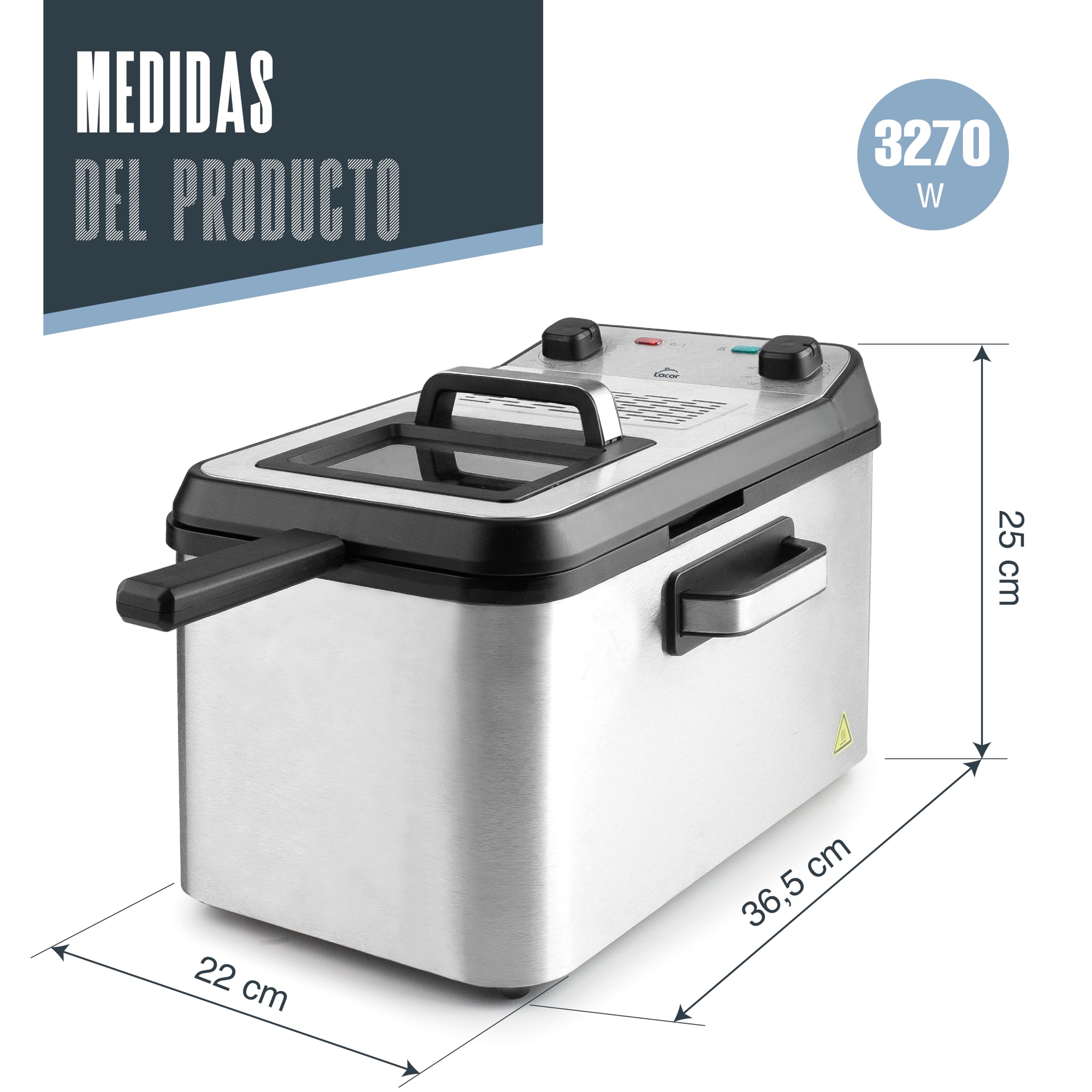 Lacor 69447 - Freidora Eléctrica Intact, Acero Inoxidable, Alta Potencia | En acero inoxidable, frituras crujientes y homogéneas; con 4,2 L de capacidad, versátil para tus preparaciones del día a día