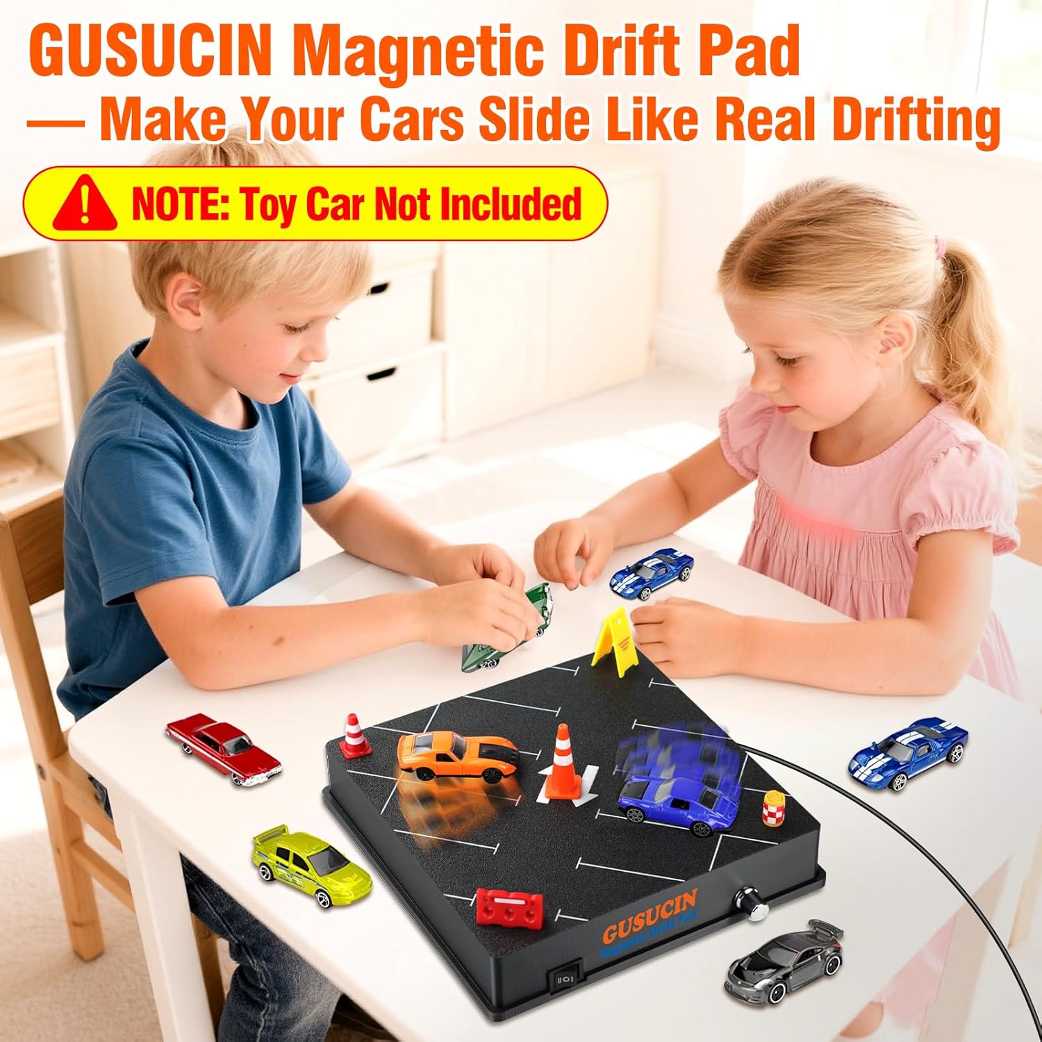 Magnetic Drift Pad for Hot Wheels Cars 1:64 – Spinning Drift Track with Adjustable Speed & Direction, USB Powered Drift Pad with 5 Decorations, Display Stand for1:64 Scale Diecast Cars (Parking Lot)
