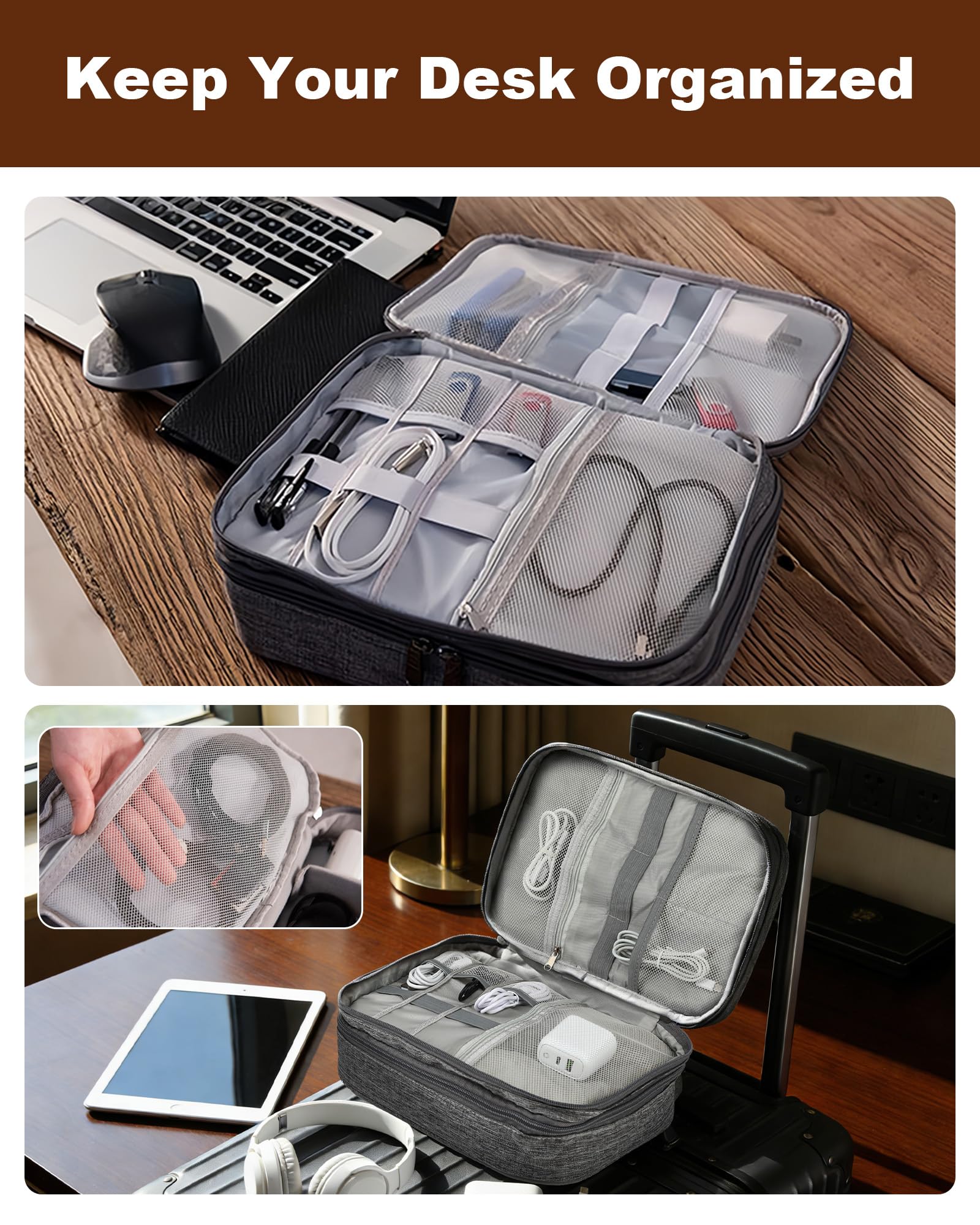 Organizer, torba na kabel, torba na podróż i do domu, 3-warstwowe etui elektroniczne o dużej pojemności, wodoszczelne i odporne na uderzenia, idealne na kable, iPada, ładowarkę, telefon komórkowy
