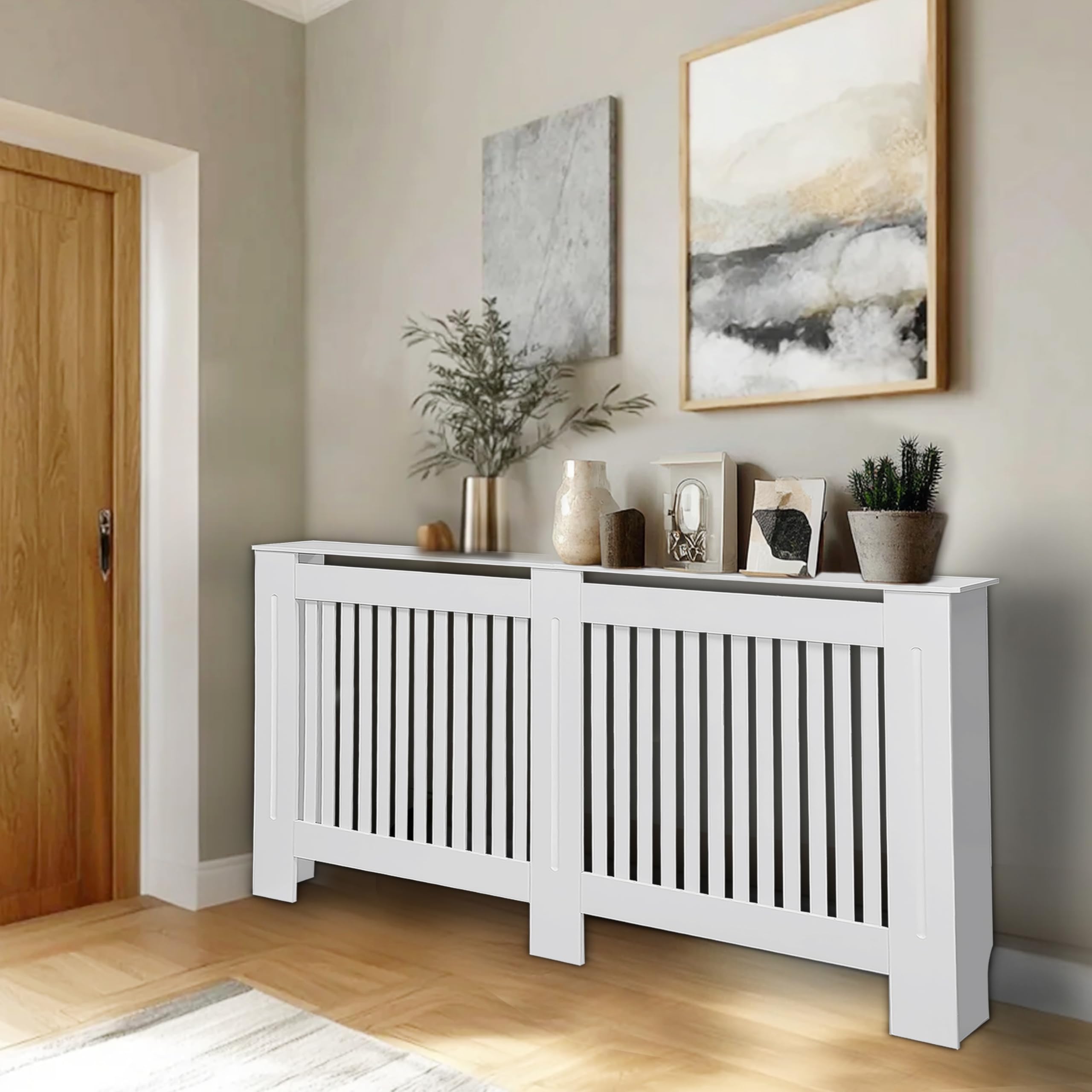 FATIVO Extra Tall Radiator Cover High, 101cm External Height White Extra-large Heater Covers Inner 100cm Horizontal Slats MDF Tall Shelf Thicken for Office,Foyer, Hallway — image 1