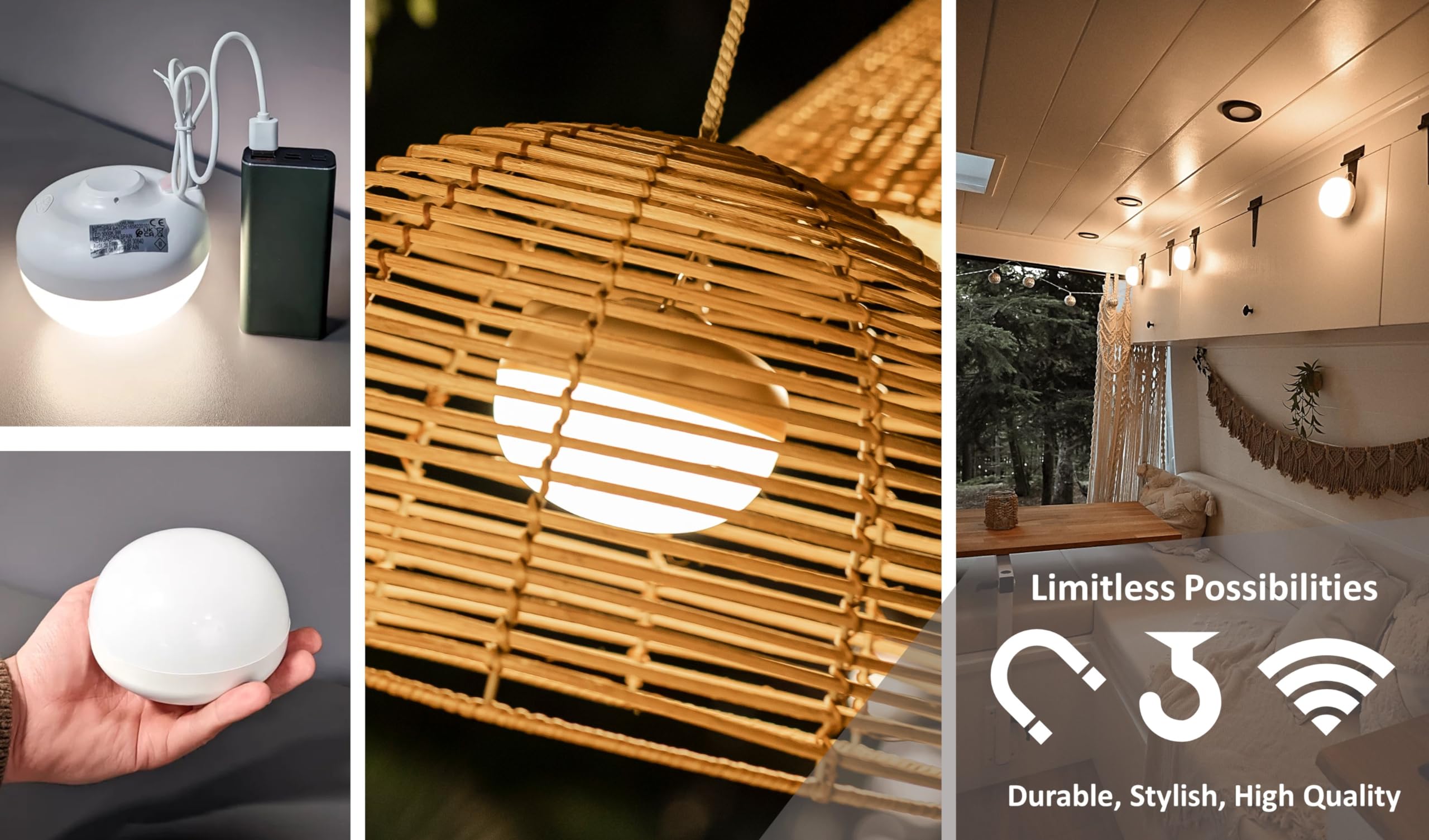 Newgarden Lanterna da campeggio senza fili con luce di ciliegia, ricaricabile tramite USB, potente 900 lumen, protezione IP54, interno/esterno, 3 intensità, telecomando, gancio in metallo, base