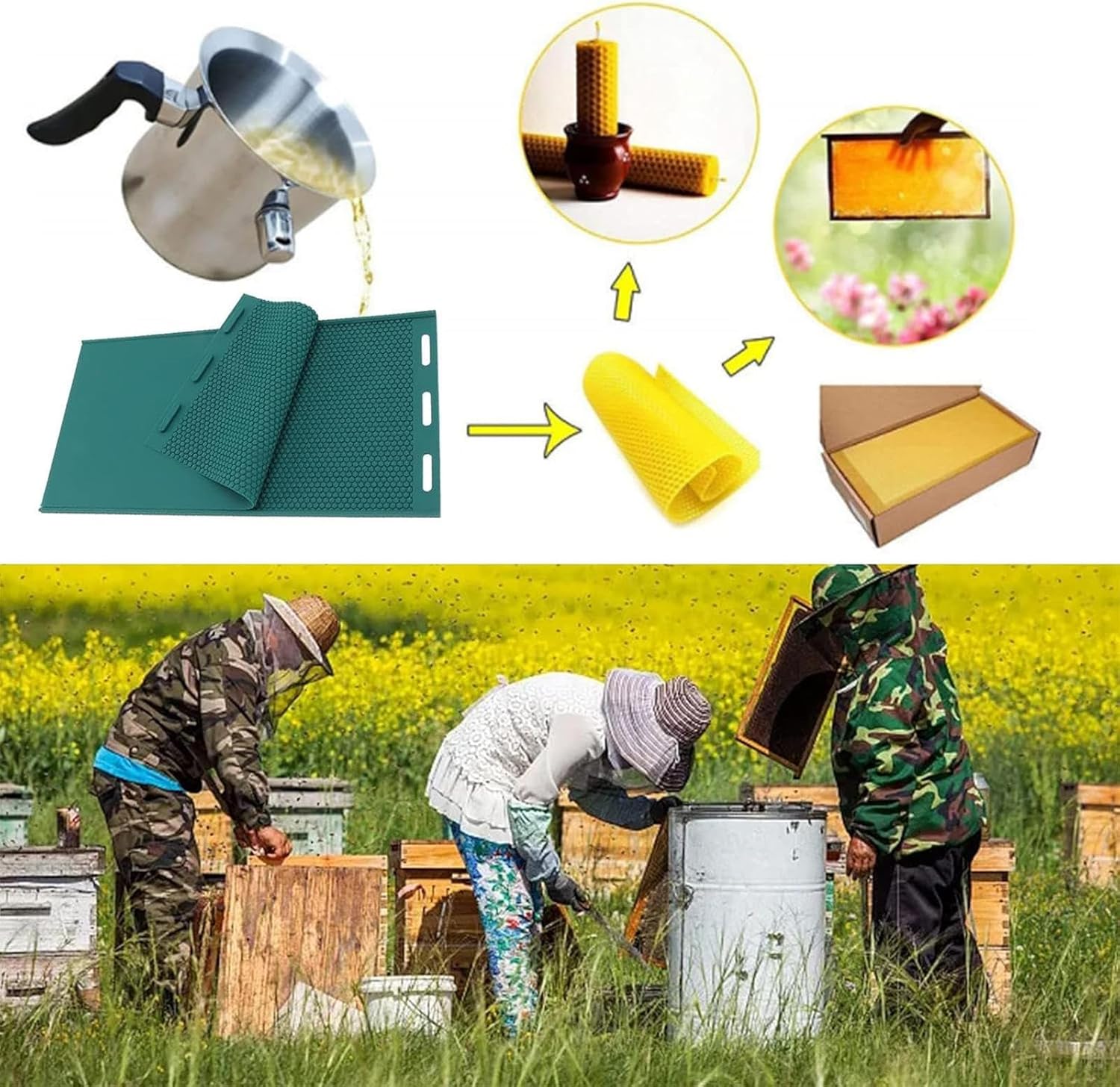 2Pcs Beehive Waxed Coated Foundation Sheet, DIY Beeswax Press Mold Light Weight Beehive Foundation Sheet for Bee Farmgarden breeding