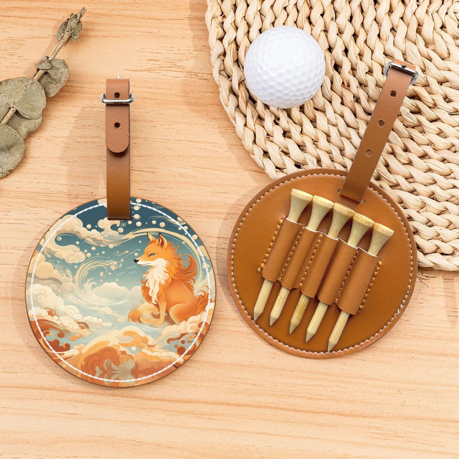 Funny Tengu Brown Printed golf tee storage bag - portable design, easy to organize tee