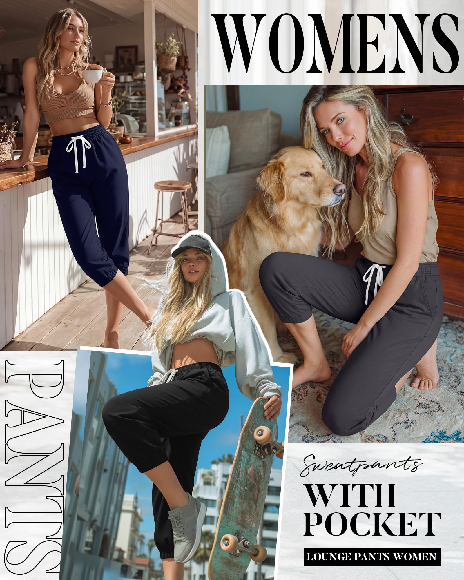 Ficerd Ensemble de 3 Pantalons de Survêtement Capri pour Femme Pantalon de Tapered Jogging Court et Décontracté pour L'été Taille Haute avec Poches