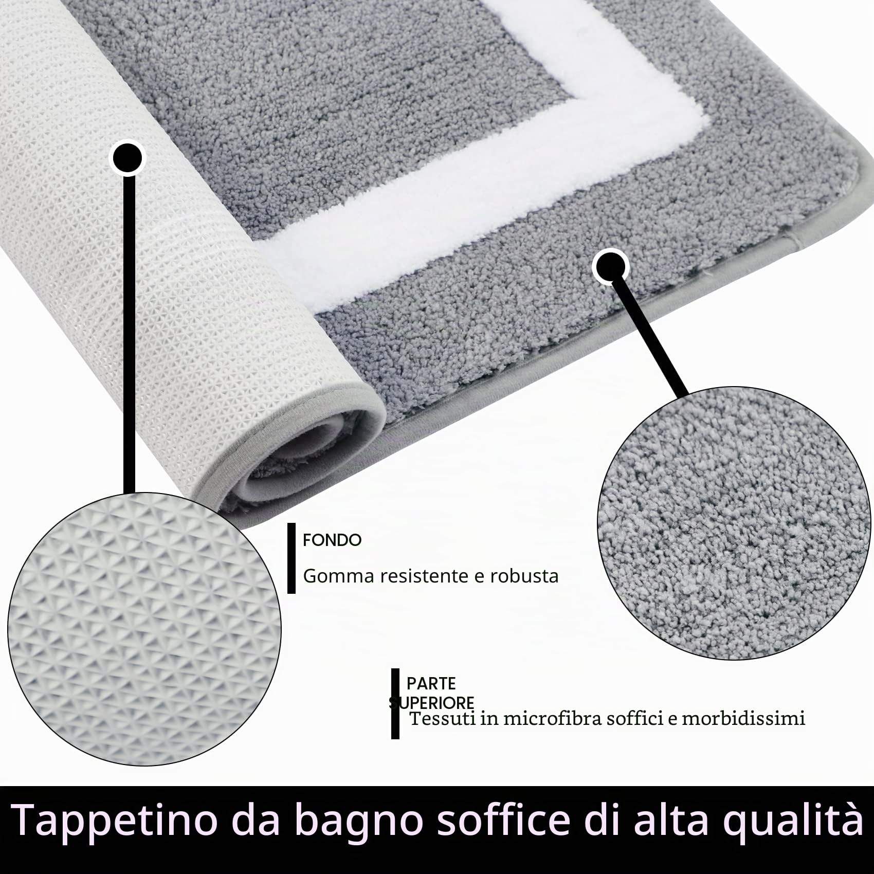 Famibay Set di 3 tappetini da bagno antiscivolo e super assorbenti, lavabili in lavatrice, in microfibra