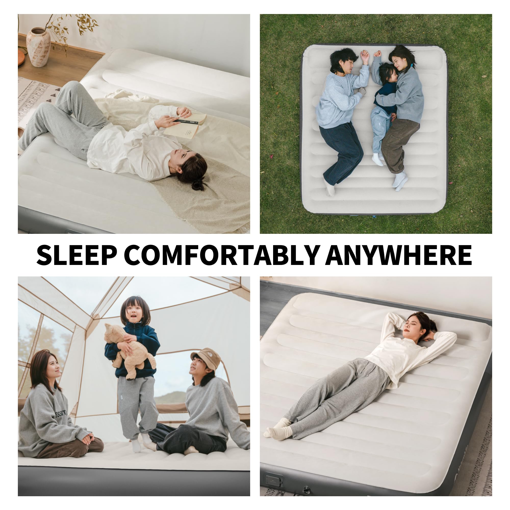 Naturehike Luftmatratze 1/2/3 Personen mit wiederaufladbarer elektrischer Luftpumpe 25cm Selbstaufblasbare Luftbett Premium-Gästebett Camping Heimgebrauch (3 Personen/200 x 180 x 25 cm)