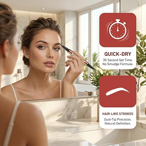 Miniatura 2 de Bolígrafo de doble cabeza para cejas, punta de doble cepillo ultra precisa, trazos similares al cabello de larga duración, disponible en 5 tonos