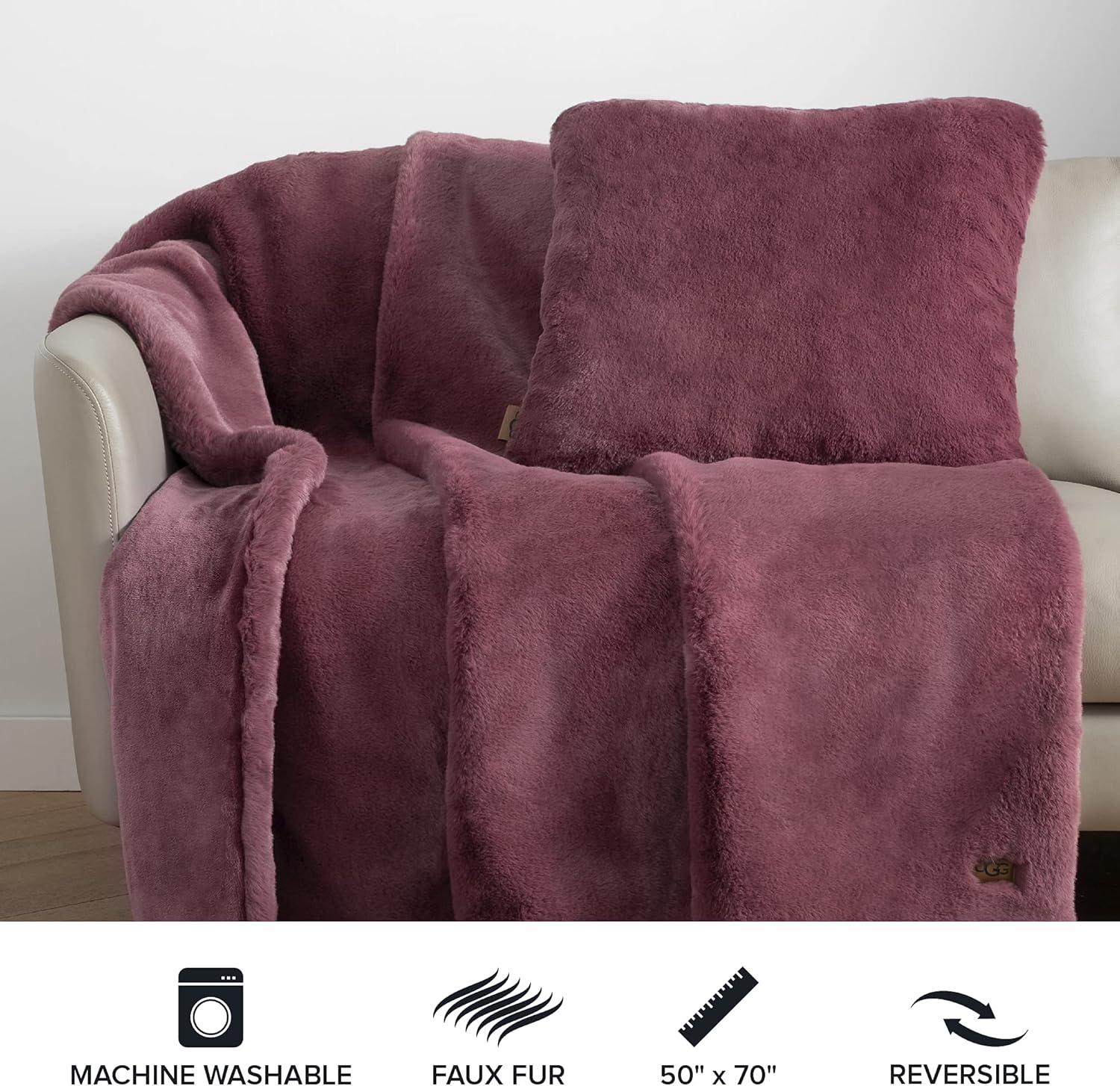 UGG Euphoria Plush Faux Fur – Reversible Throw Blanket - Dusty Rose - 50" x 70" : Home & Kitchen