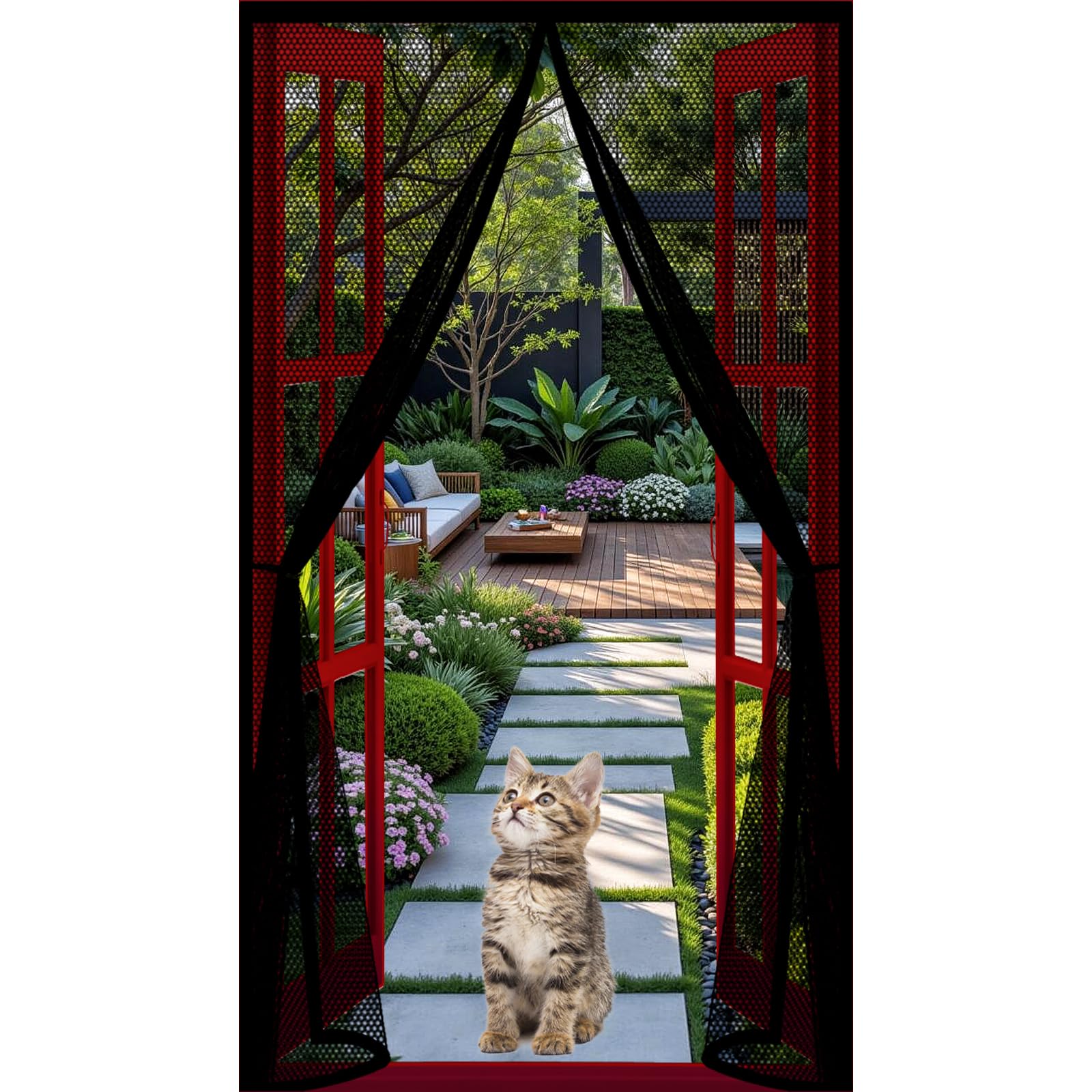 Lijiao Black Magnetic Door Curtain 195 X 130 Cm With Powerful Magnets And Full Frame Hook&Loop, No Gap, Keep Bugs Out Lets Fresh Air In, Fly Curtain Door Screens Nets Kid And Pet Friendly,