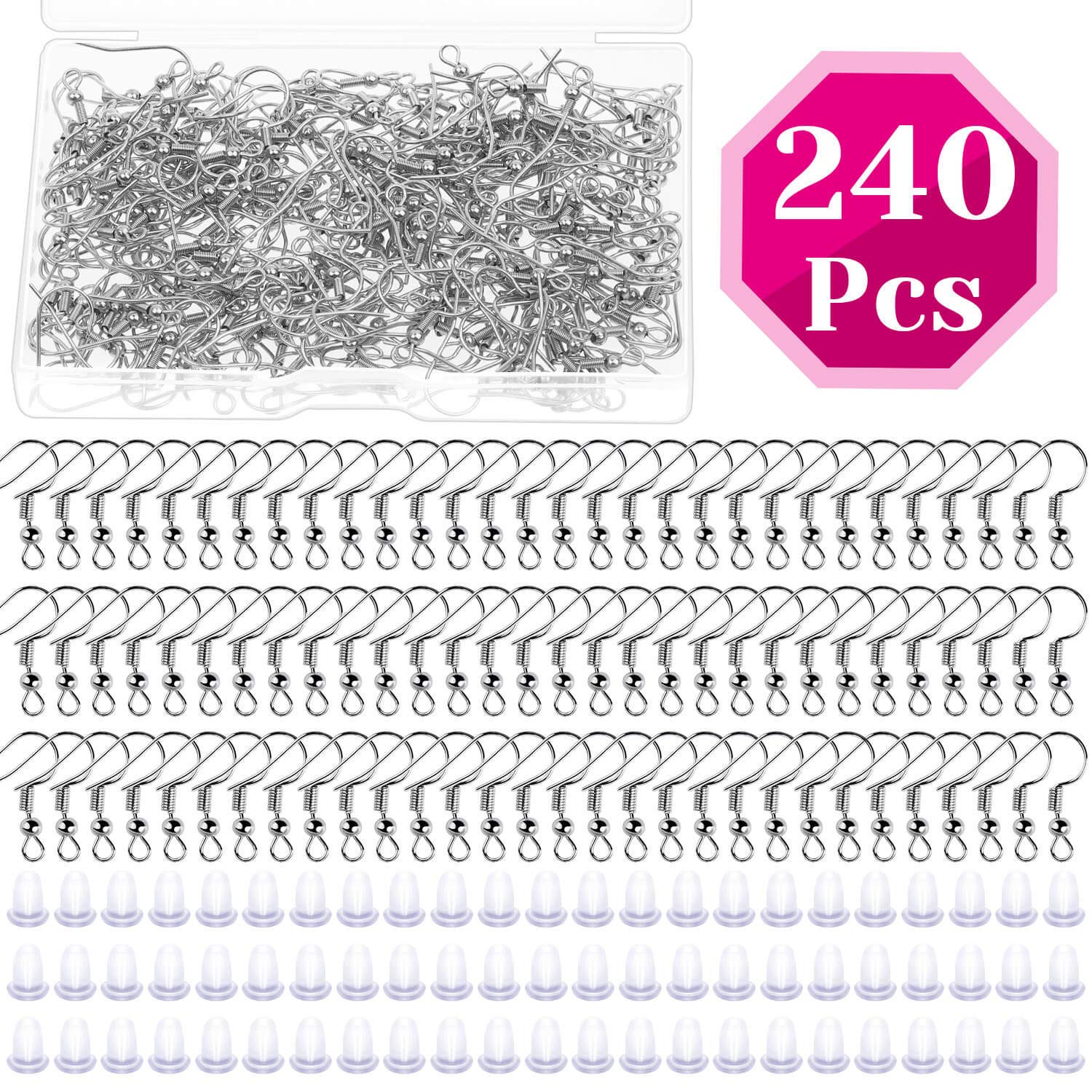cridozCridoz Earring Hooks for Jewelry Making Supplies, 240pcs Hypoallergenic Earing Fish Hooks Stainless Steel Earing Hooks Kit with 240pcs Earring Backs for Jewelry Earring Making Supplies