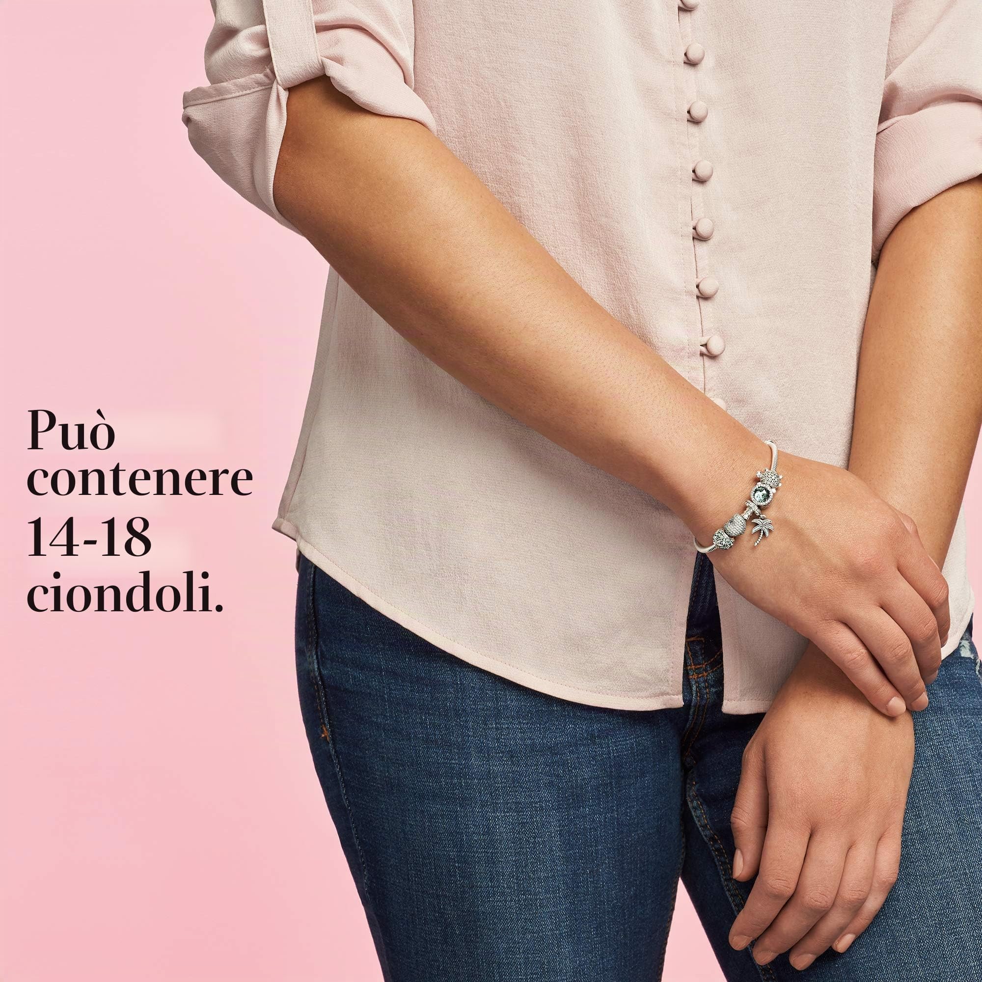 PANDORA Icons - Bracciale con maglia snake e chiusura a cuore pavè scintillante