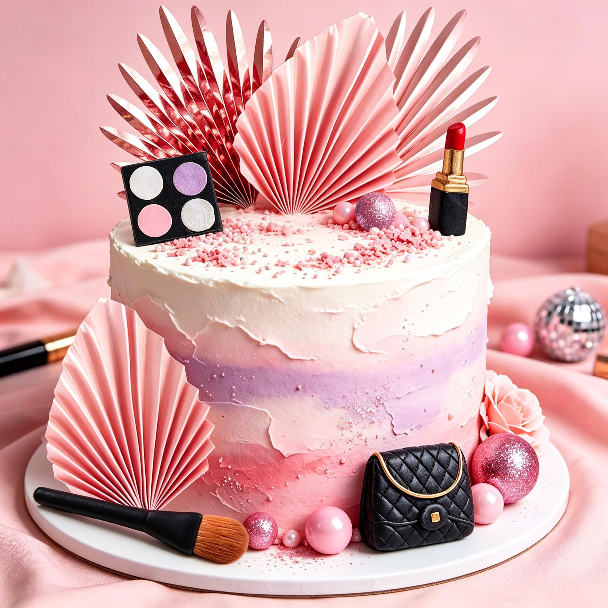 LaVenty Makeup Glamour Cake Toppers Balls Palm Leaves Cake Decorations