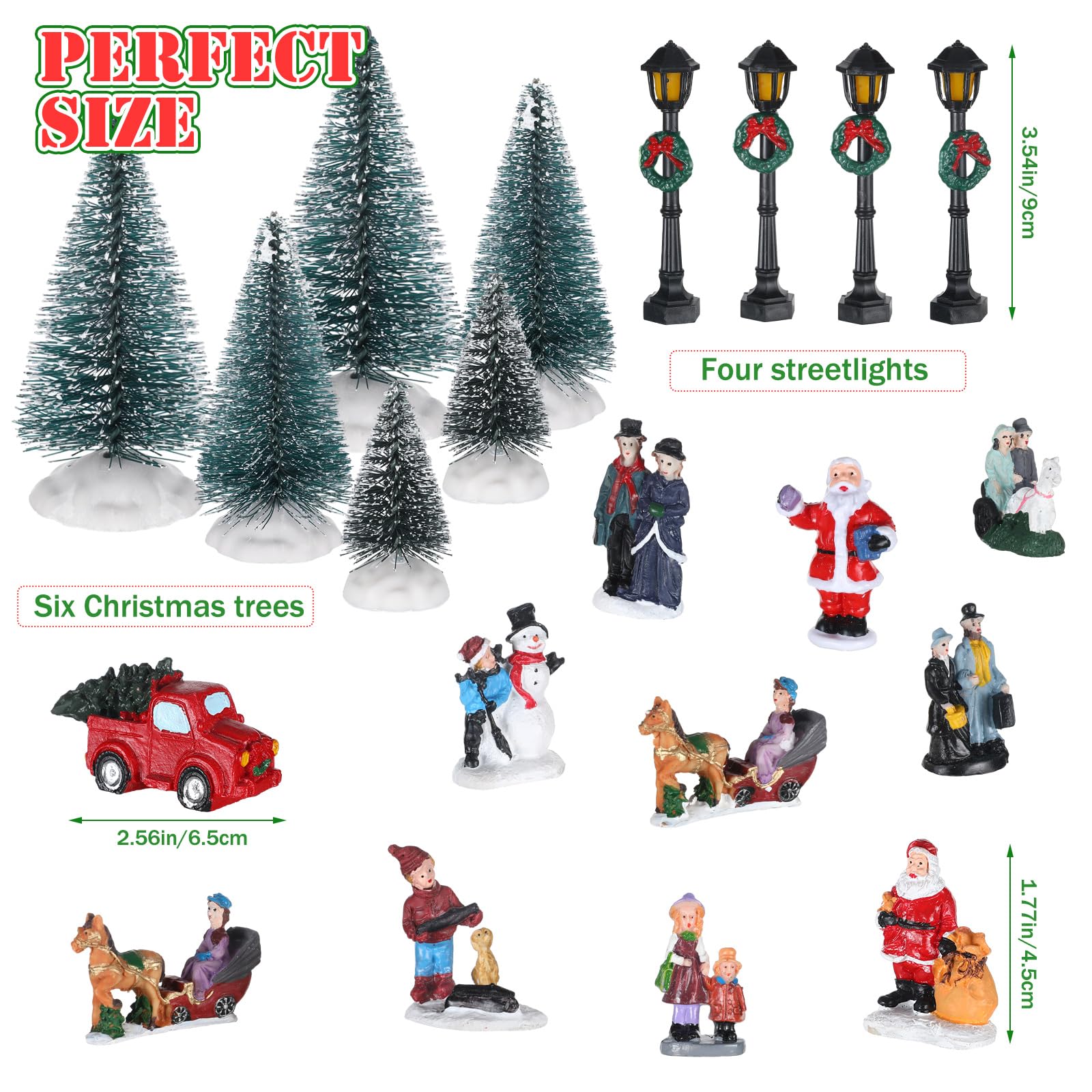 Soaoo Set da 25 pezzi di villaggio natalizio illuminato a LED, case di villaggio di Natale, mini figurine natalizie in miniatura per la collezione da tavolo mensola mensola accessori per interni