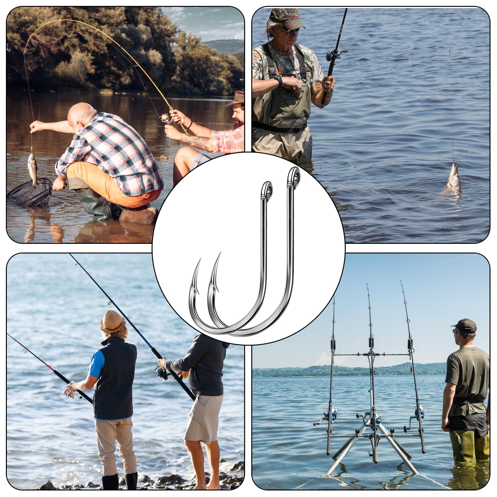 Realure 630 ganci da pesca, in acciaio al carbonio, set da 3 – 12 #, ganci da pesca con ardiglione, gancio da pesca con occhiello, per acqua dolce e salata accessori da pesca
