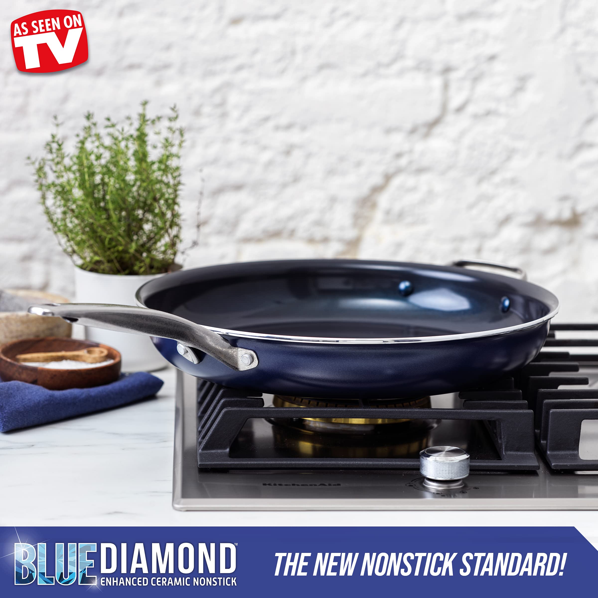 Blue Diamond Cookware Diamond Infused Ceramic Nonstick, 14" Large Frying Pan with Helper Handle