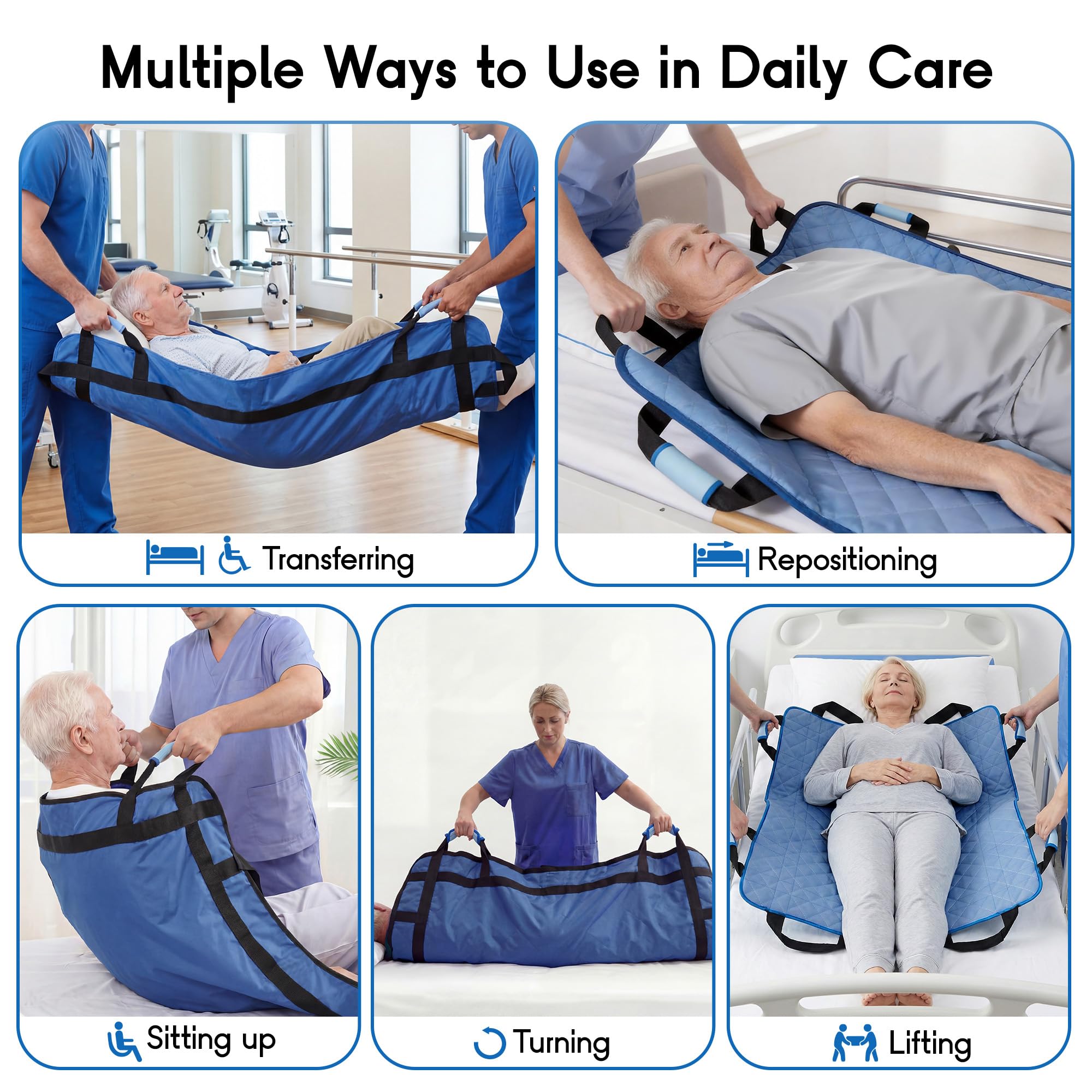 CoolShields Positioning Bed Pad with 8 Reinforced Handles, 34" x 52" Washable Waterproof Transfer & Sliding Sheet for Moving, Turning & Lifting Patients, Elderly, Bedridden & Incontinence Care