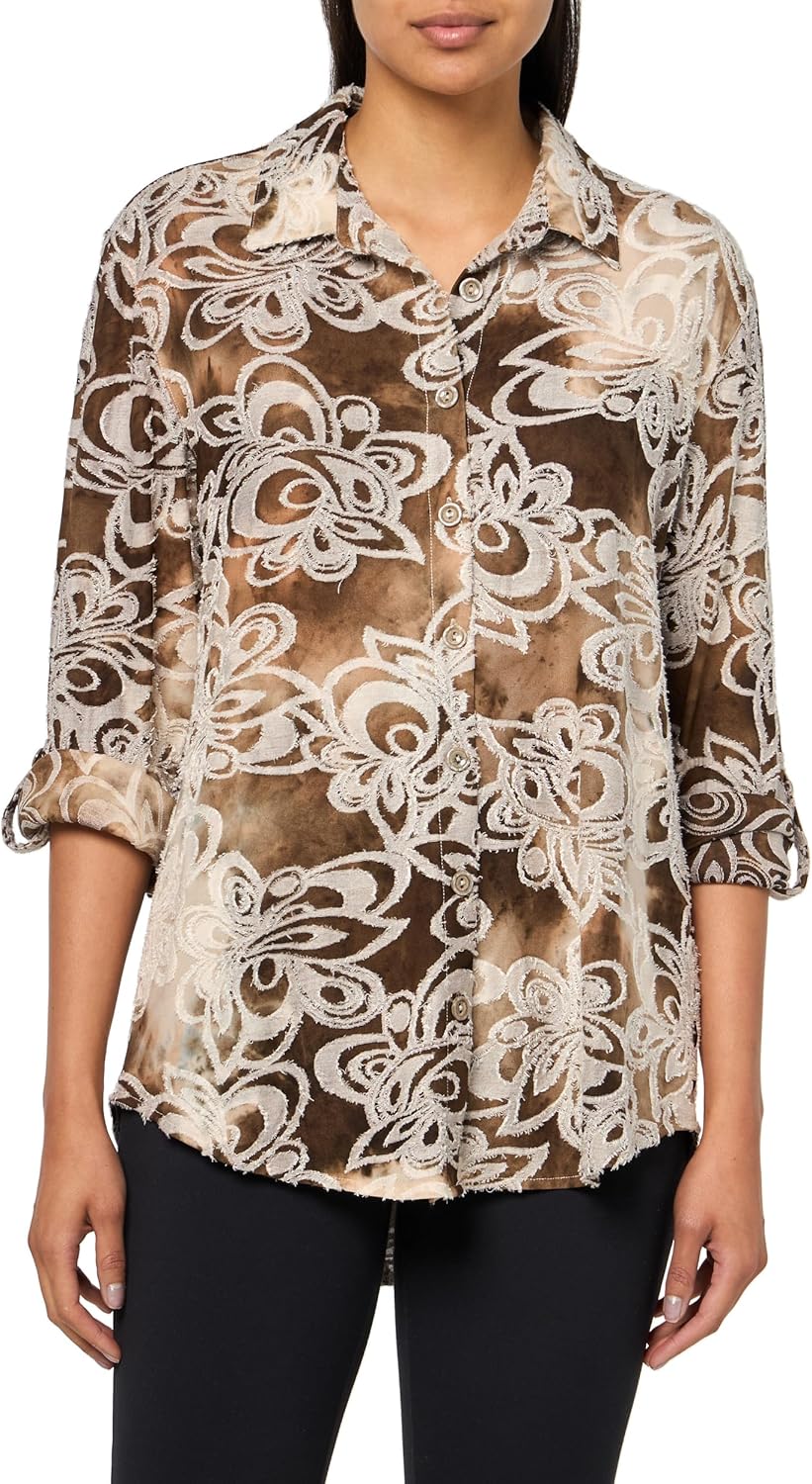 Multiples Women's Roll Tab Long Sleeves Button Front Hi-lo Shirt