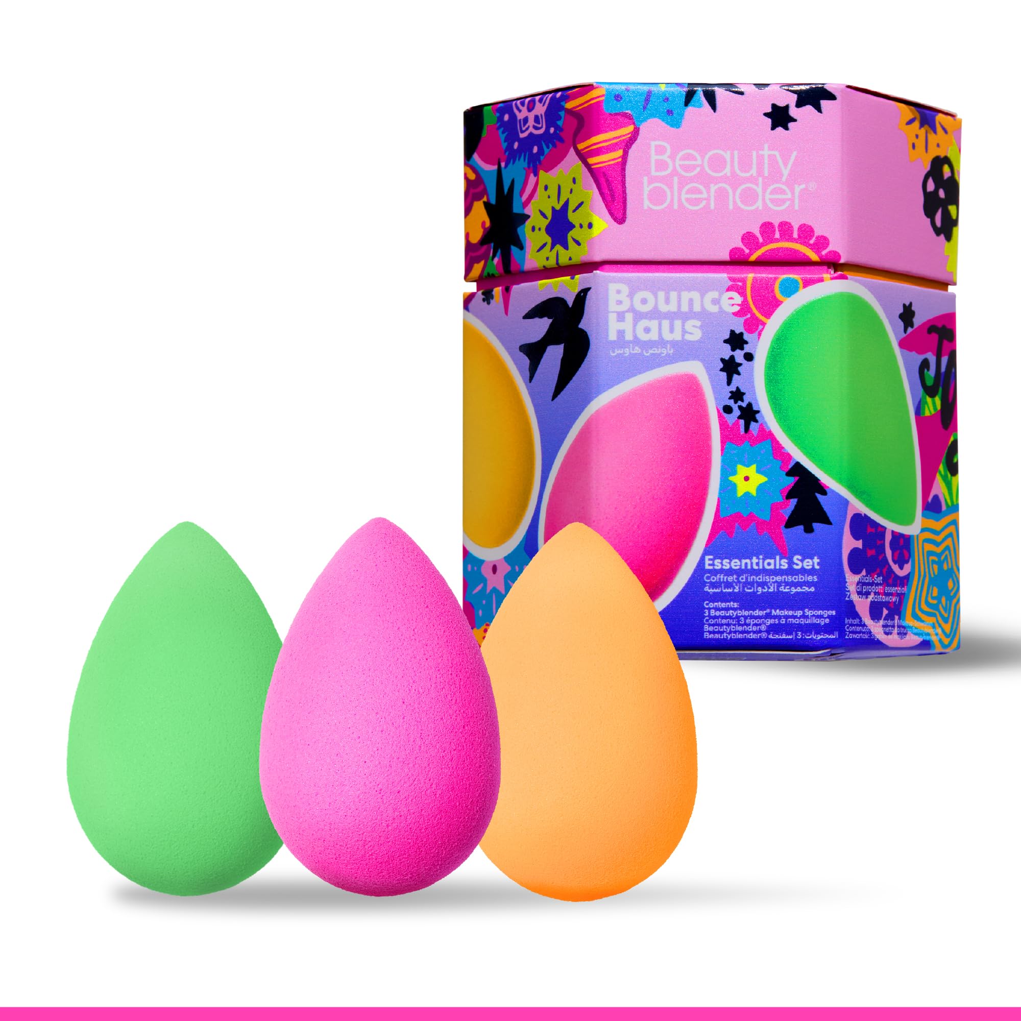 Beautyblender Bouncehaus Essentials Lot de 3 éponges de maquillage en édition limitée, sans latex, réutilisables pour fond de teint, correcteur, poudre, BB crème et finition de peau impeccable