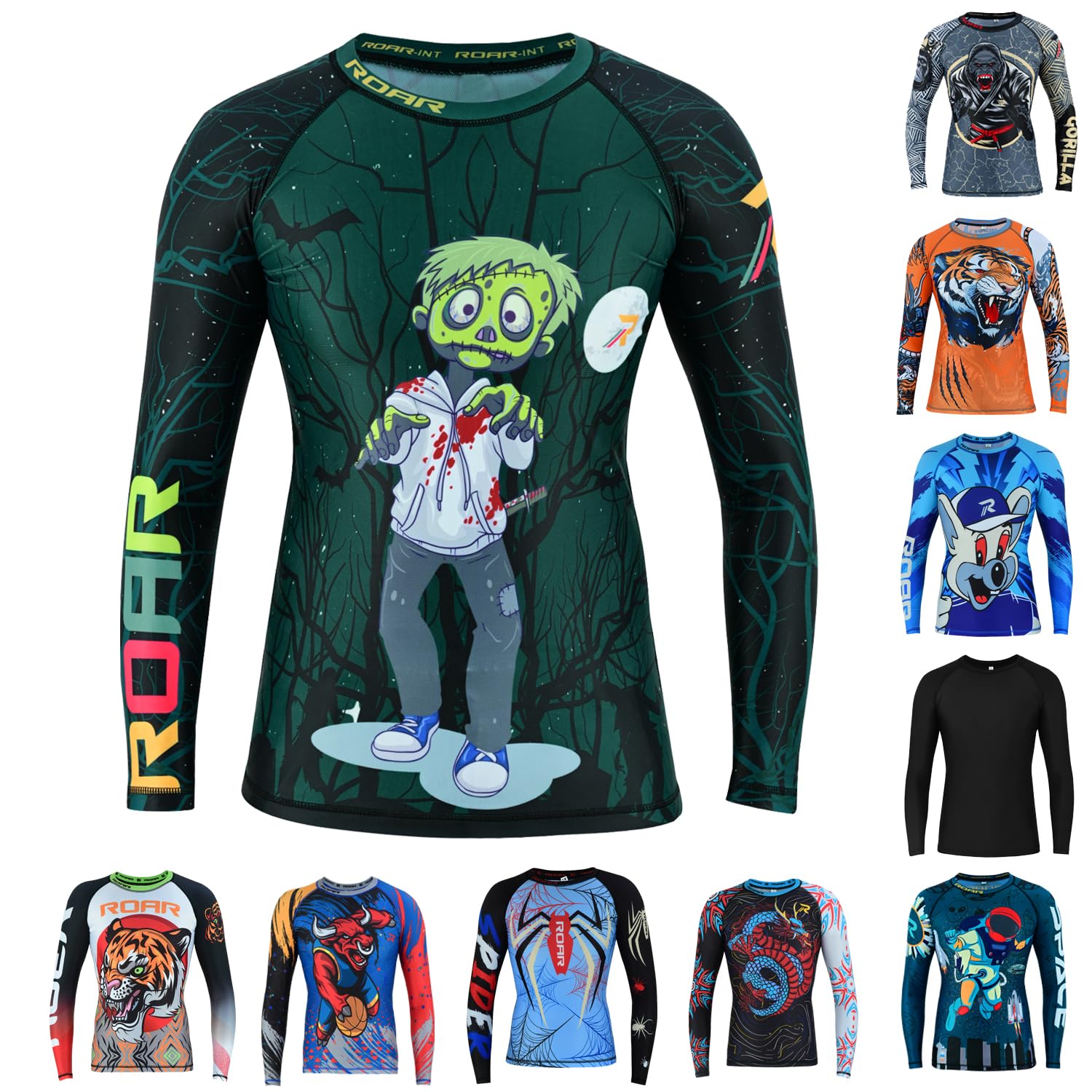 Roar BJJ Kid's MMA Rash Guard Training No-Gi and Gi Jiu Jitsu Rashguard MMA Grappling Compression Shirts Wrestling
