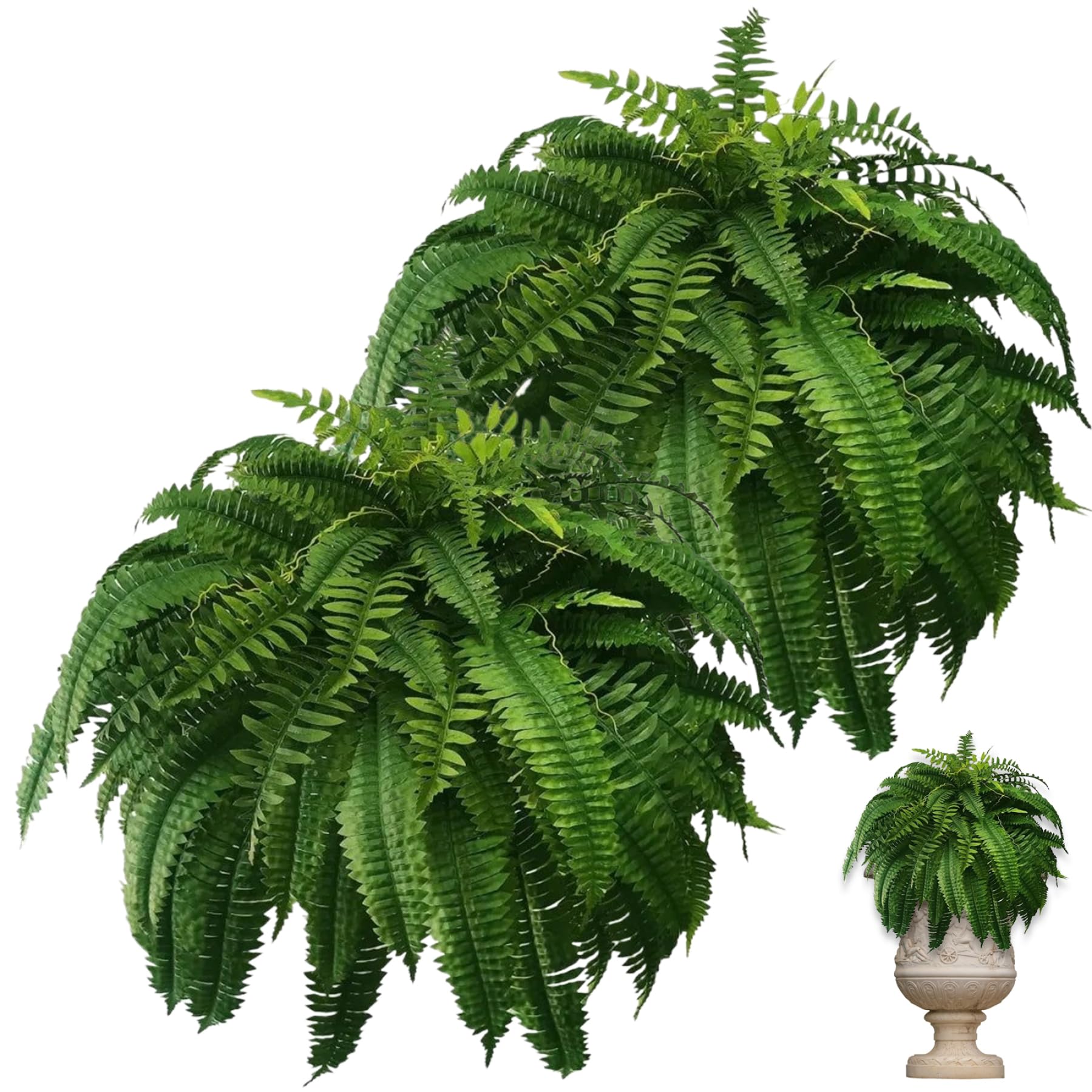 Plantes extérieures en plastique : lot de 2 fausses fougères artificielles 28 feuilles pour porche