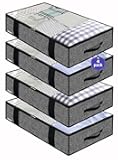 Onlyeasy 4 Pack Under Bed Clothes Storage Bags Organizer with Reinforced Handles and Zippers, Foldable Underbed Storage Container Bags for Blankets, Comforters, Bedding, Linen-like Black, MXAUBBP4