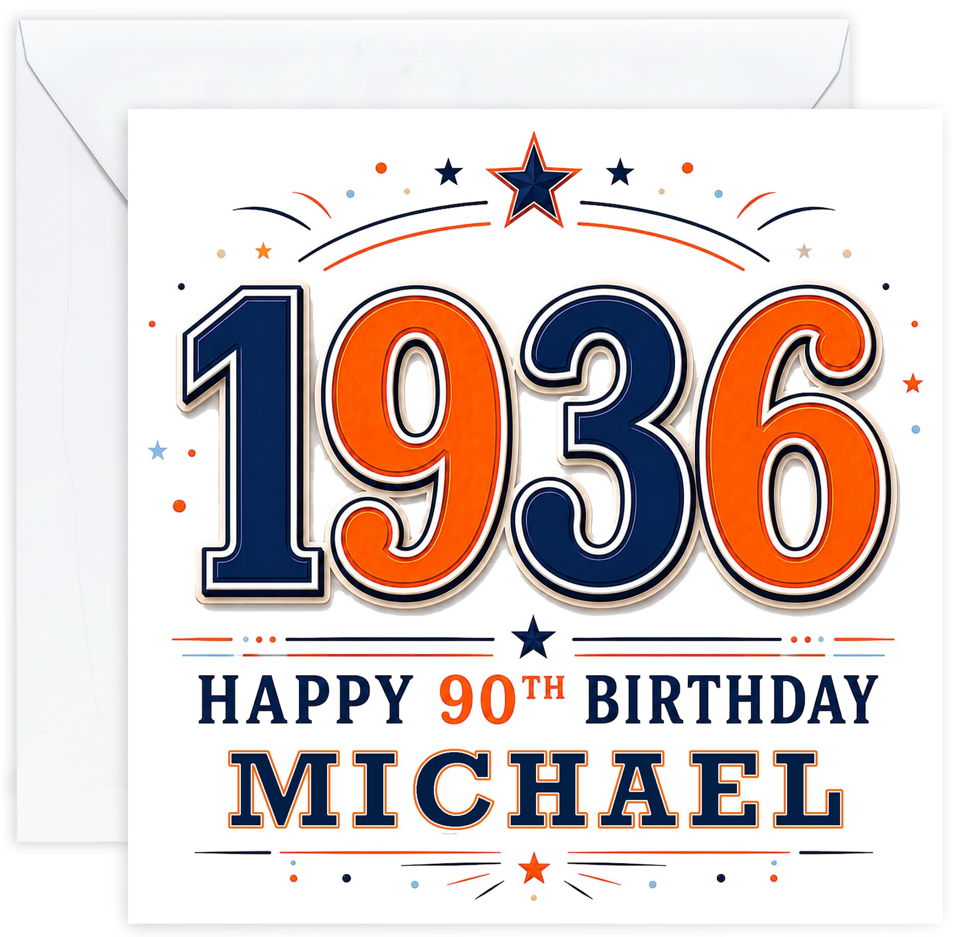 Personalised 90th Birthday Card for Him | Ninetieth Birthday Card for 90 Year Old Men | Husband Dad Grandad Great Grandad Brother | Male Birthday Card with Name (Design 07)