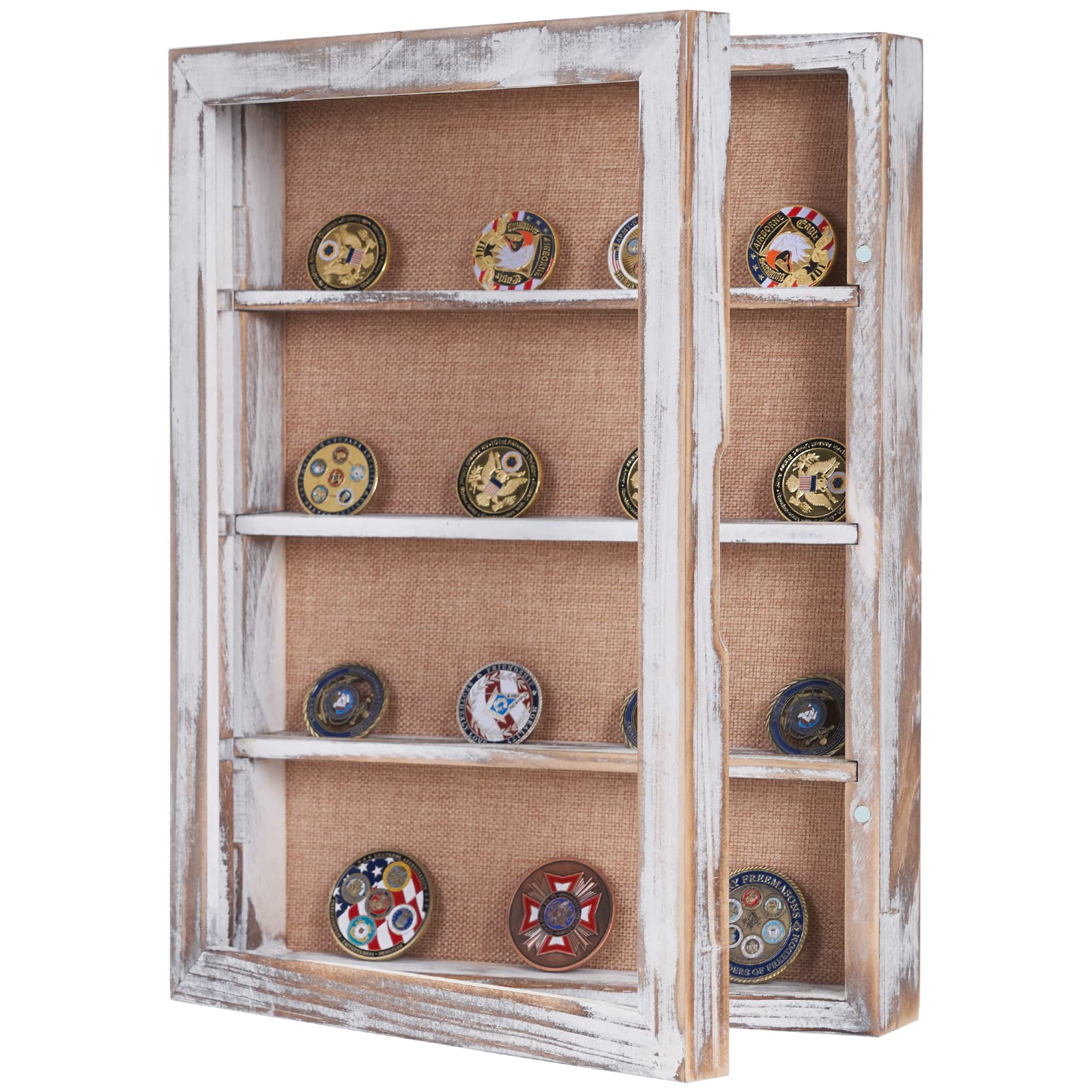 12x16 Shadow Box with Shelves and Magnetic Door, Large Shadow Boxes Display Cases with Removable Shelves, Shadow Box Multiple Shelves for Miniatures Medals and Collectibles-Vintage White…