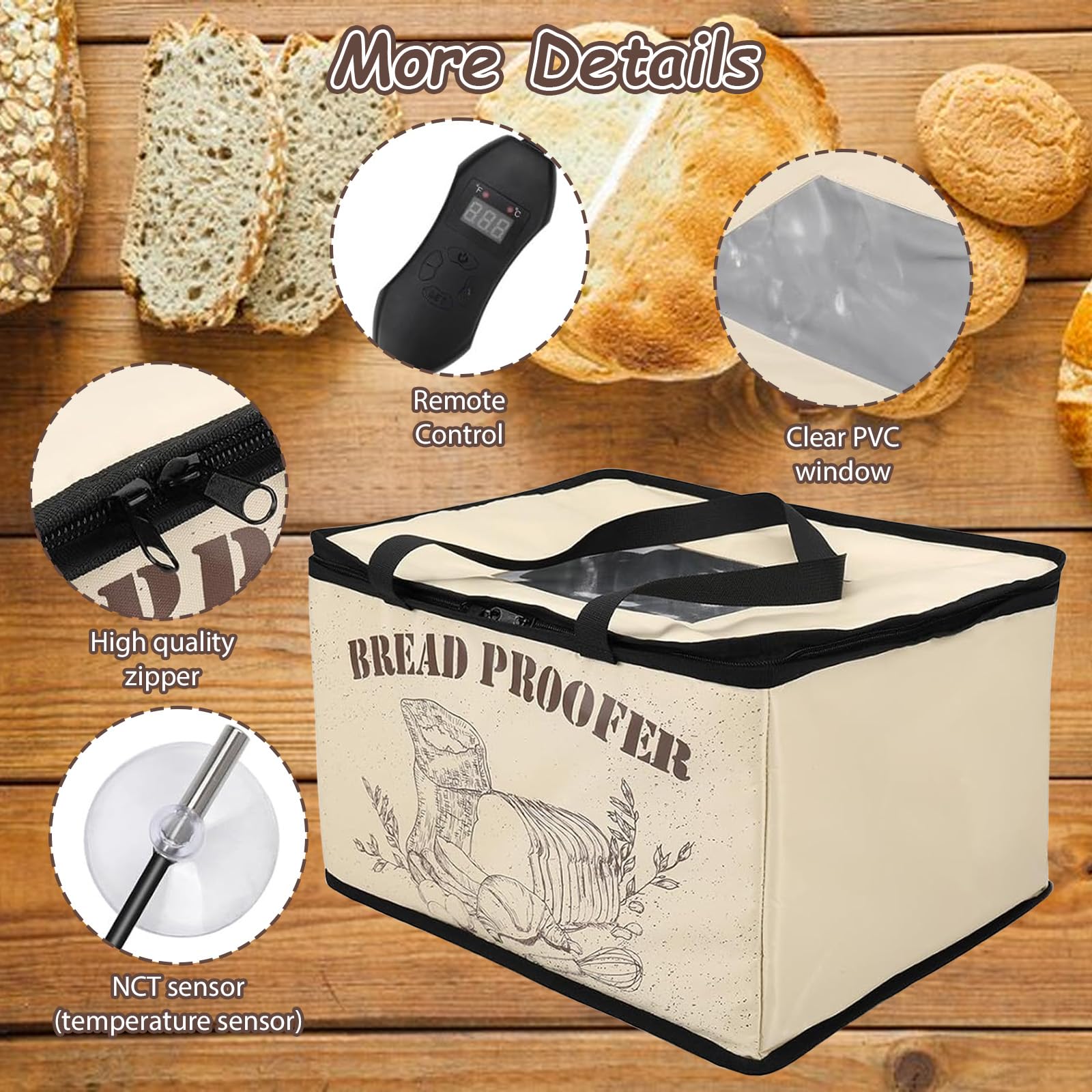 Pojemnik do fermentacji chleba na zakwasie, 30 l, składane, pudełko do pieczenia ciasta, regulowana temperatura i timer, szafka do fermentacji z pokrywką, do domu, chleba, pizzy, jogurtu, wina