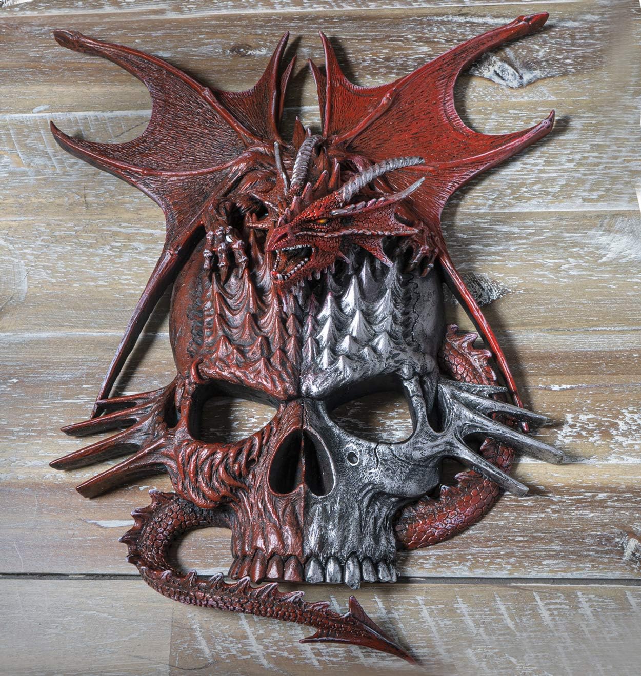 SUMMIT COLLECTION Spiral Serpent Infection Dragon on Mutated Skull Wall Plaque Fantasy Decorative Wall Sculpture 12.5 Inches