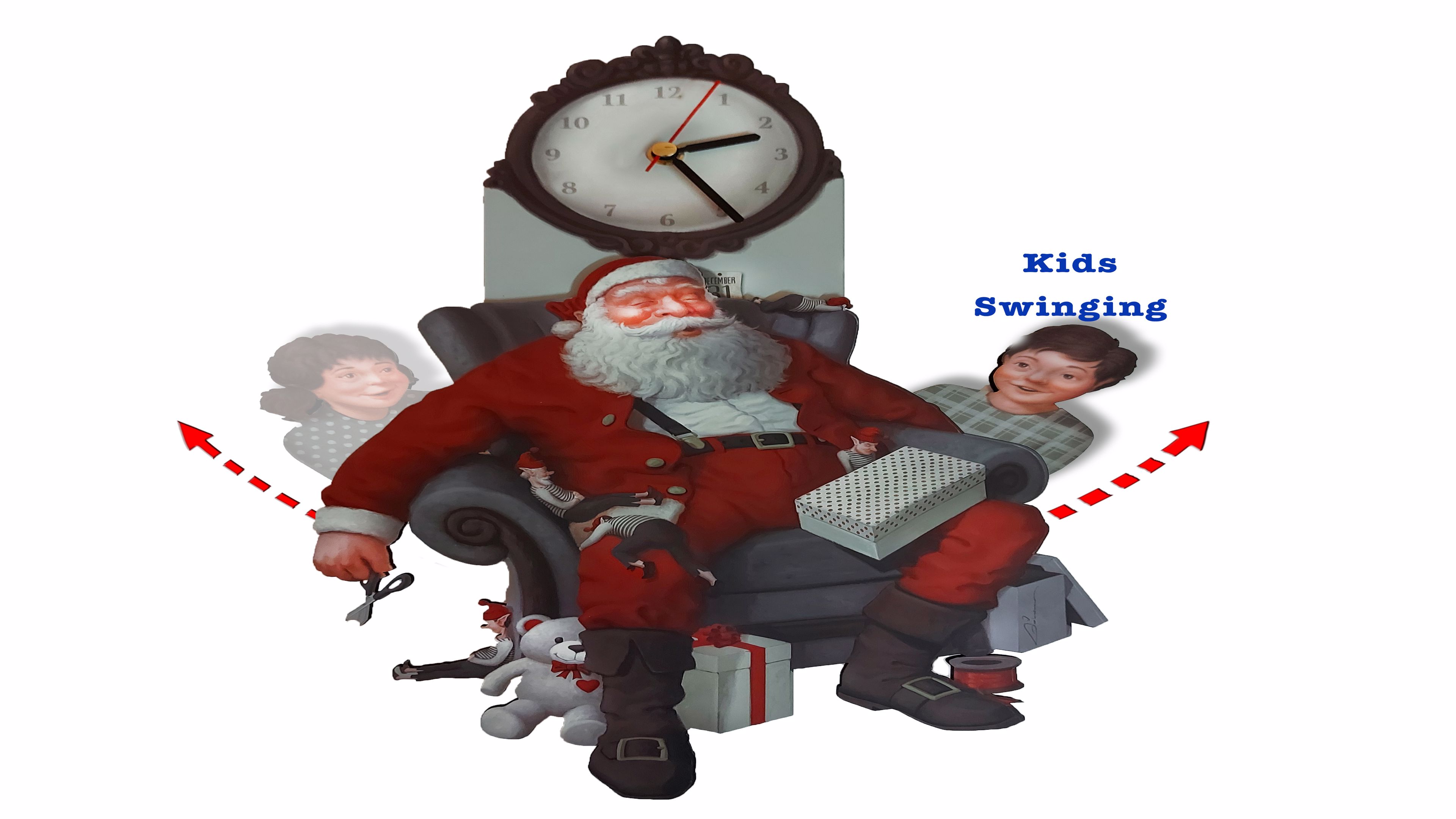Reloj de pared Santa Claus y niños con péndulo miniatura 7