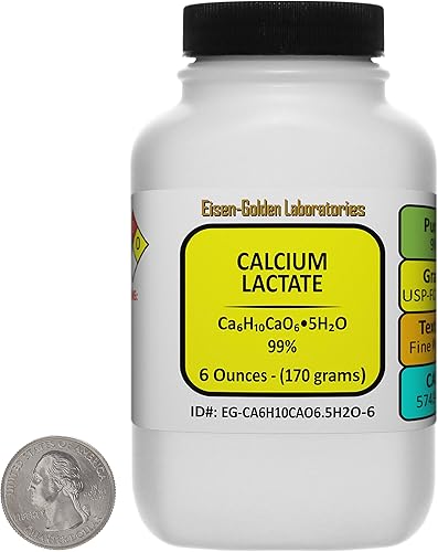 Lactato de calcio C6H10CaO6.5H2O 99% USP-FCC Polvo de grado alimenticio 6 Oz en una botella disponible en Yaxa Peru