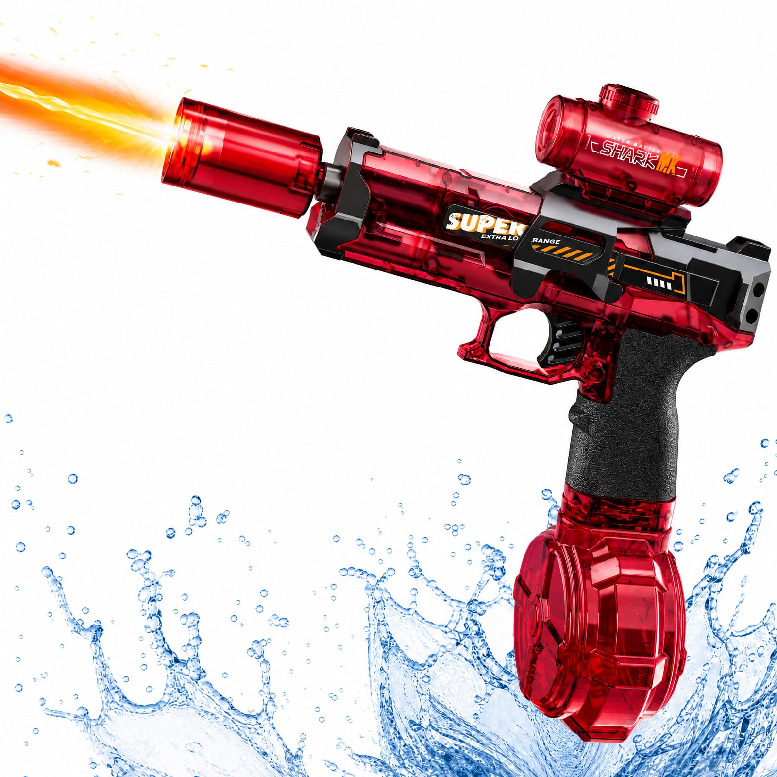 Electric Water Gun for Adults Kids, Automatic Transparent Squirt Watergun Pistol with Water Spray Sound and Led Lights, Summer Outdoor Pool Beach Party Toys for Boys Girls, Tiger Blue Black