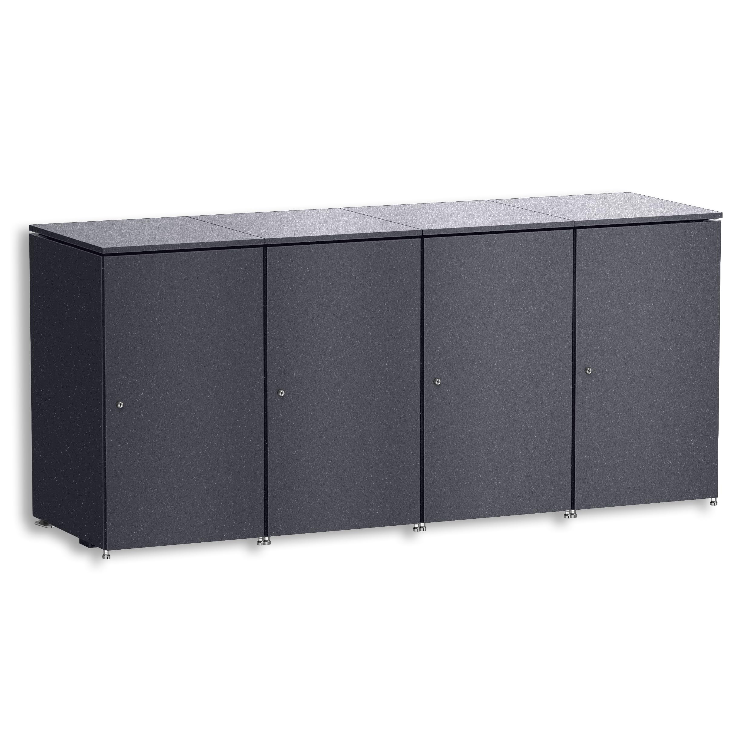 Metzler Mülltonnenbox 4er 240L in Eisenglimmer | Für 4 Tonnen aus Aluminium rostfrei & abschließbar | Mülltonnenverkleidung außen mit Automatikdeckel & höhenverstellbare Füße | Müllbox für Garten