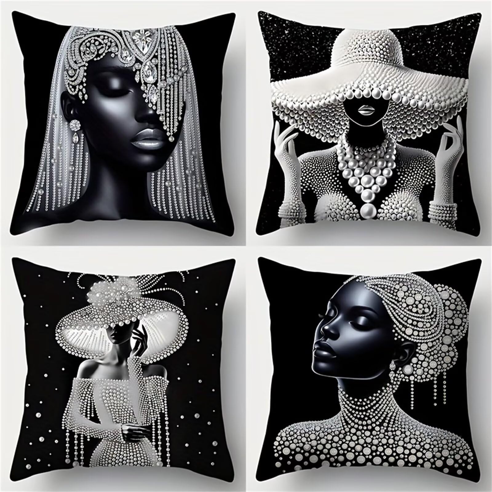QiHon Cushion Covers 45x45 cm Set of 4 Abstract Girl Linen Square Pillow Cases 18x18 inch Modern Decorative Throw Pillow Covers for Sofa Couch Bedroom Home Office with Invisible Zipper