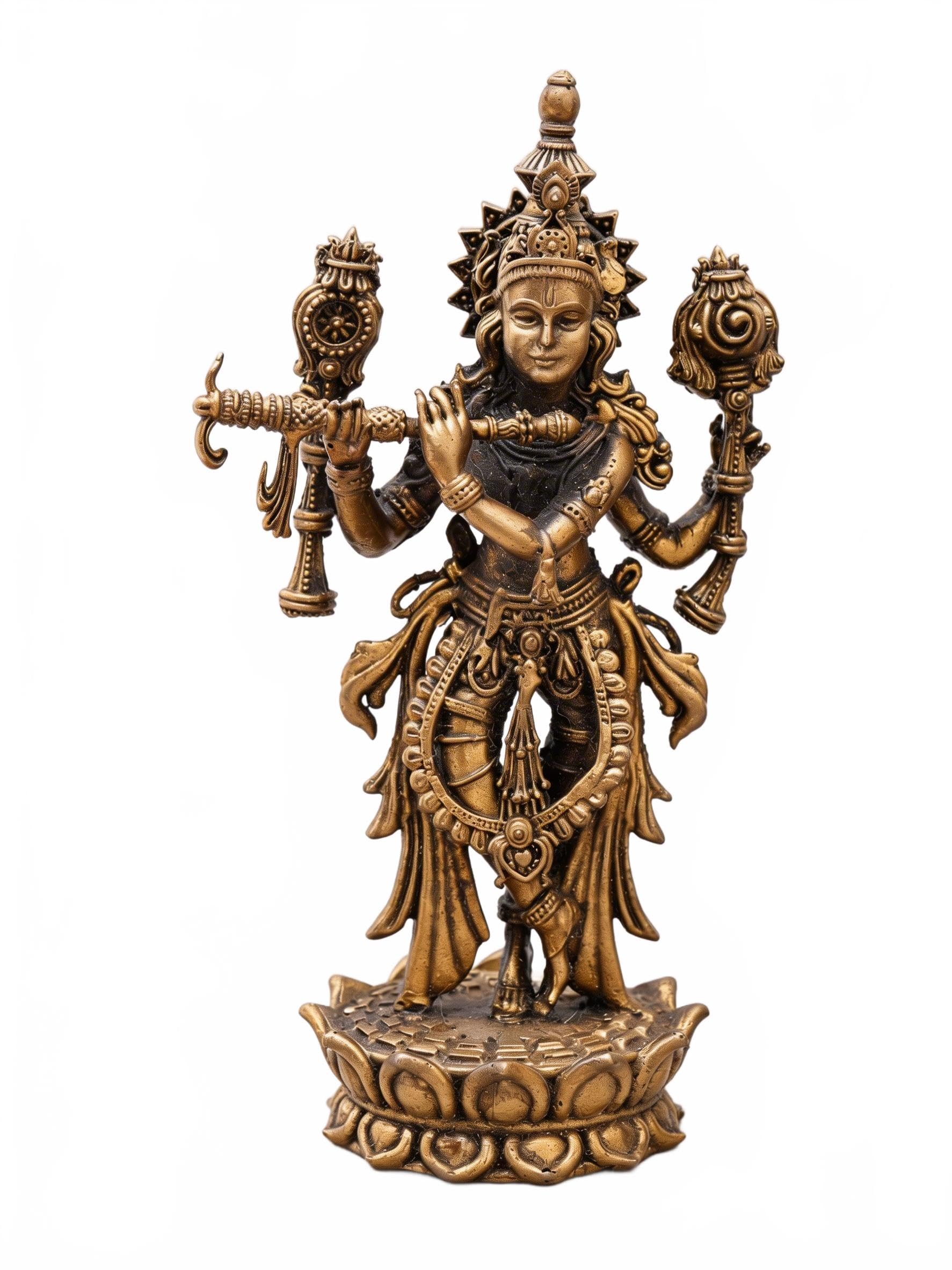 Exotic India Superfine Venugopal Krishna Copper Idol | Lord Krishna Statue for Home Temple, Puja & Spiritual Décor, Gifting