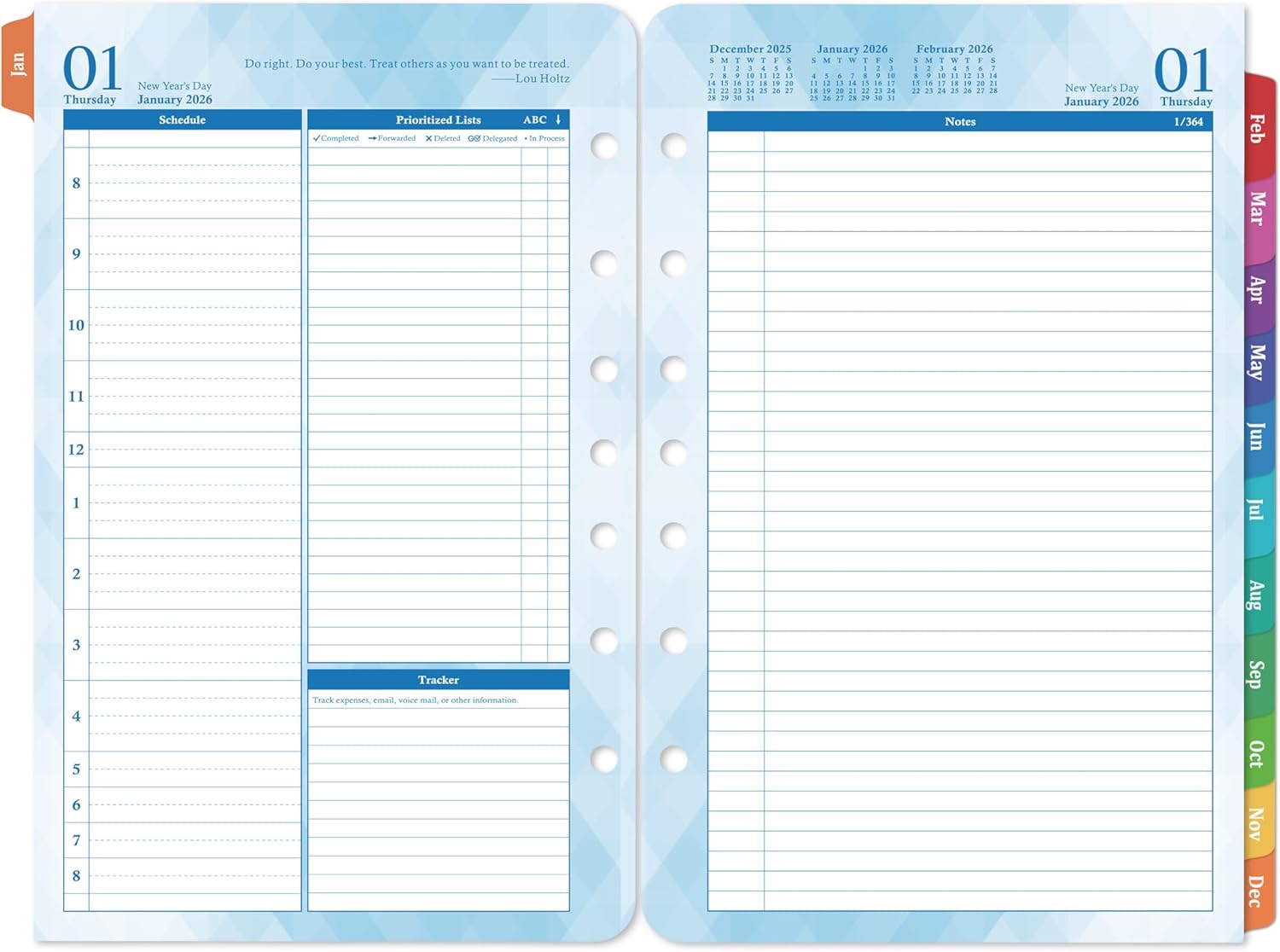 2026 Planner Refills – Jan 2026 - Dec 2026, Two Pages Per Day Daily ? Monthly Planner 2026, 5.5" x 8.4" Ring-Bound Organizer, Tabs, Quotes, Prioritized Task, Daily Tracker/Notes, Appointment Schedule