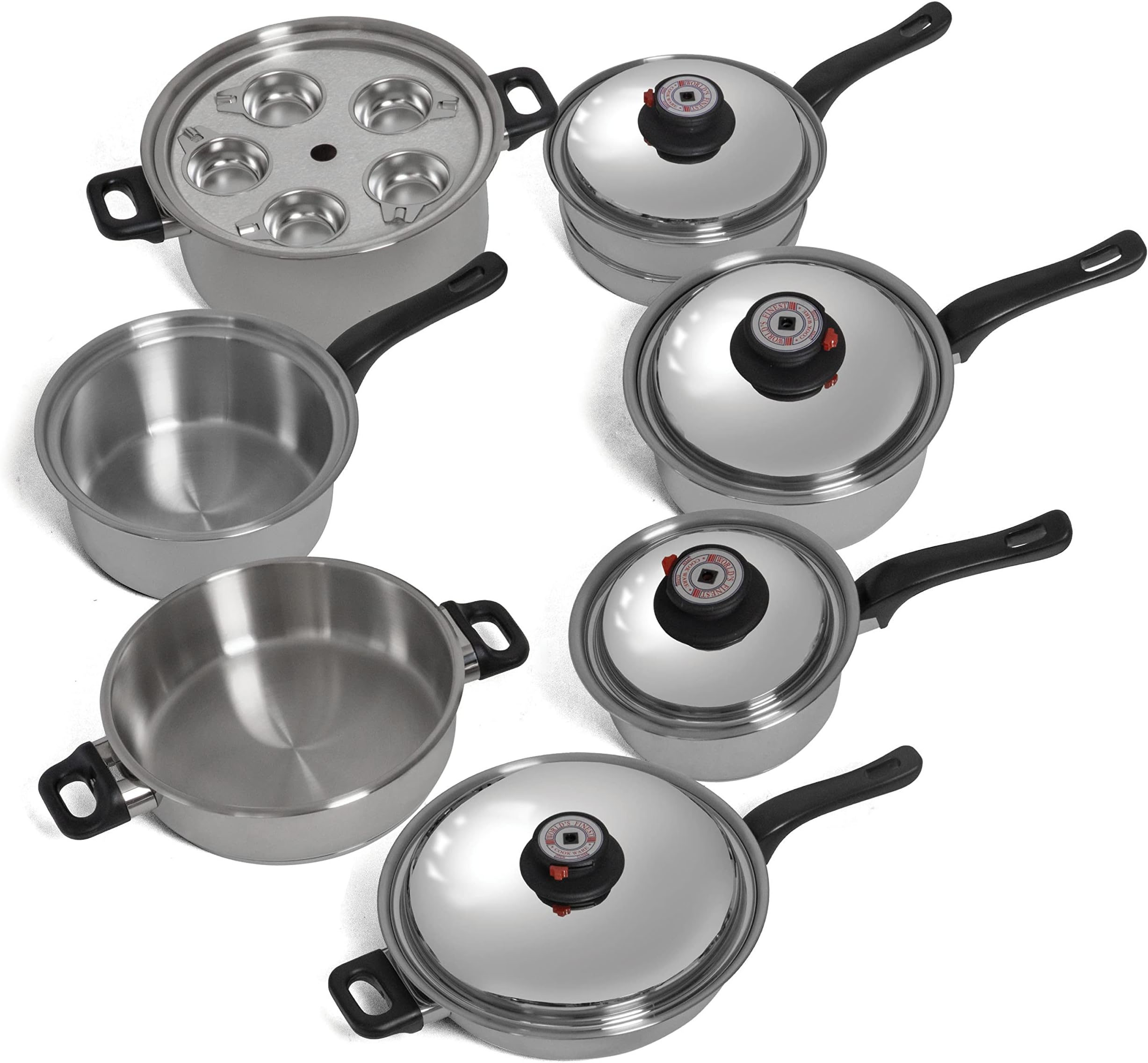 World's Finest 7-Ply Steam Control 17pc T304 Stainless Steel Cookware Set