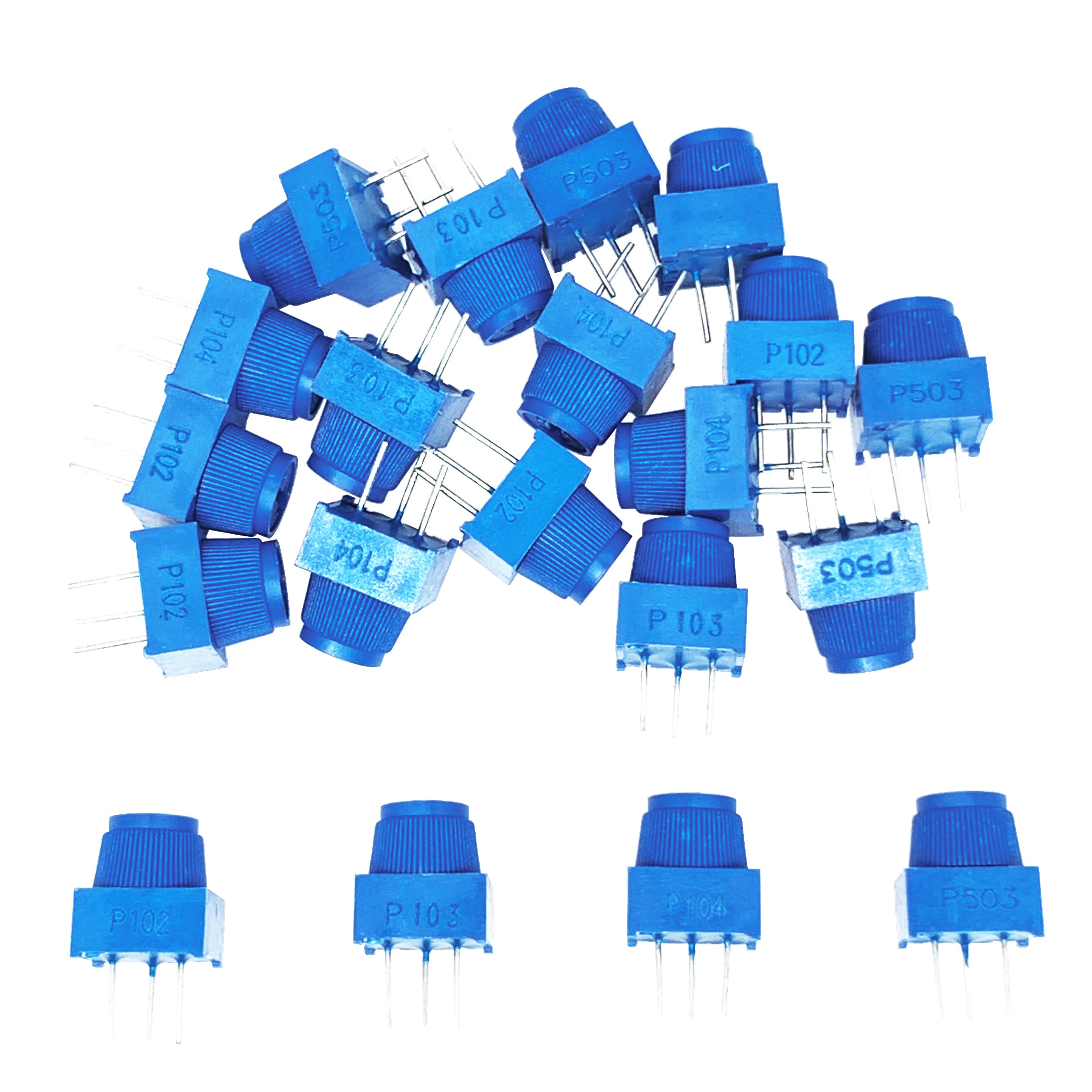 Potentiometer-Set mit blauen Knöpfen, Variabler Widerstand, 1 K, 10 K, 50 K, 100 K Ohm, 20 Stück