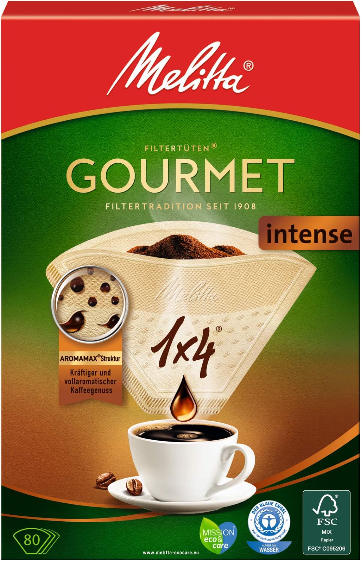 Melitta Filtertüten 101 Naturbraun, Aromapor Papier, 40 Stück