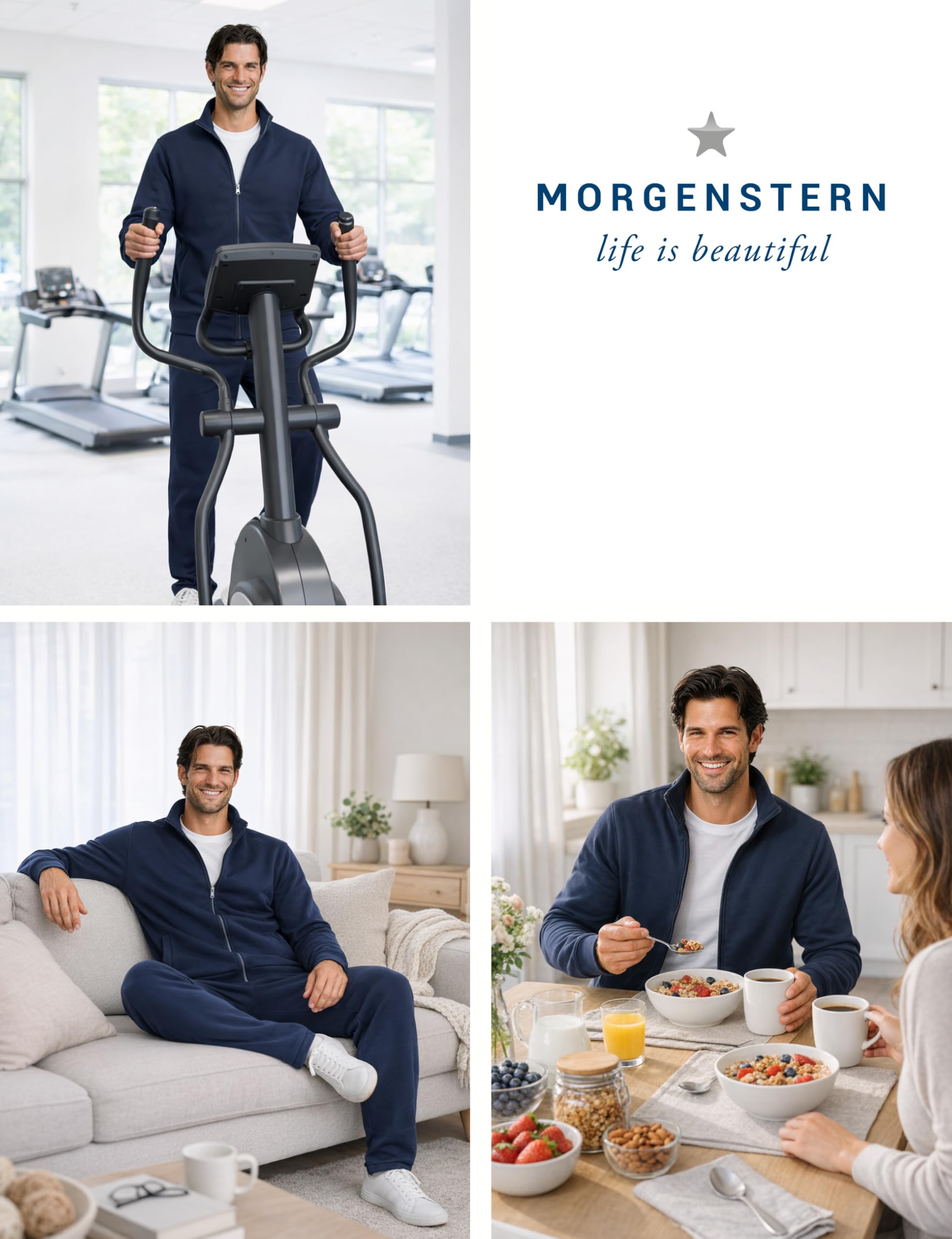Morgenstern Survêtement Homme Ensemble Coton Classique Gris Taille M-XXL